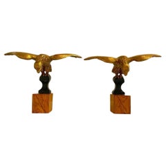 Pair Of Carved And Gilded Eagles Italian Animalier Sculptures Mid-19th Century