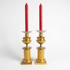 Two Gilt Bronze Empire Candlesticks circa 1830 French Cassolette