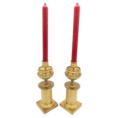 Two Gilt Bronze Empire Candlesticks circa 1830 French Cassolette Dual use
