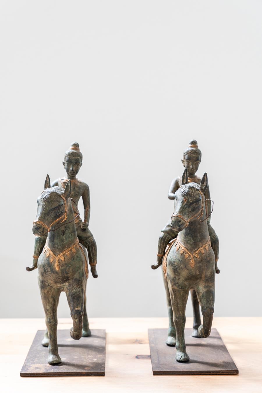 Italian Two antique bronze horsemen, 1920s-30s For Sale