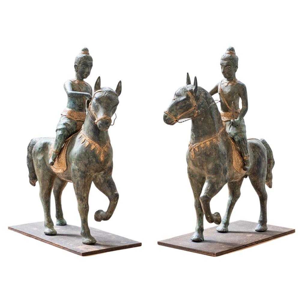 Two antique bronze horsemen, 1920s-30s For Sale