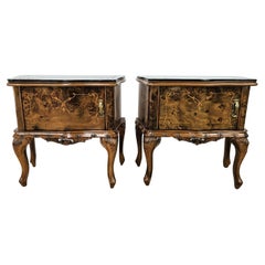 Two 1950s Chippendale nightstands with worked glass and compartment