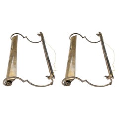 Due Grandi Lampade da Parete Italiane Per Quadri in Ottone a Due Luci 1960 circa