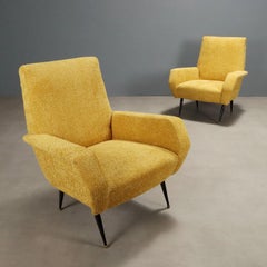 Two 1960s Armchairs Upholstered in Yellow Fabric restored.