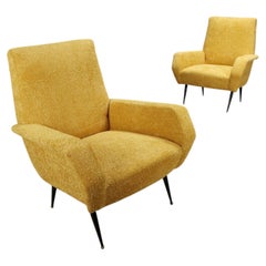 Two 1960s Armchairs Upholstered in Yellow Fabric restored.