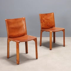 Two 1980s 'Cab 412' Chairs in Cognac-colored Leather Design by Mario Bellini