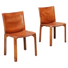 Two 1980s 'Cab 412' Chairs in Cognac-colored Leather Design by Mario Bellini