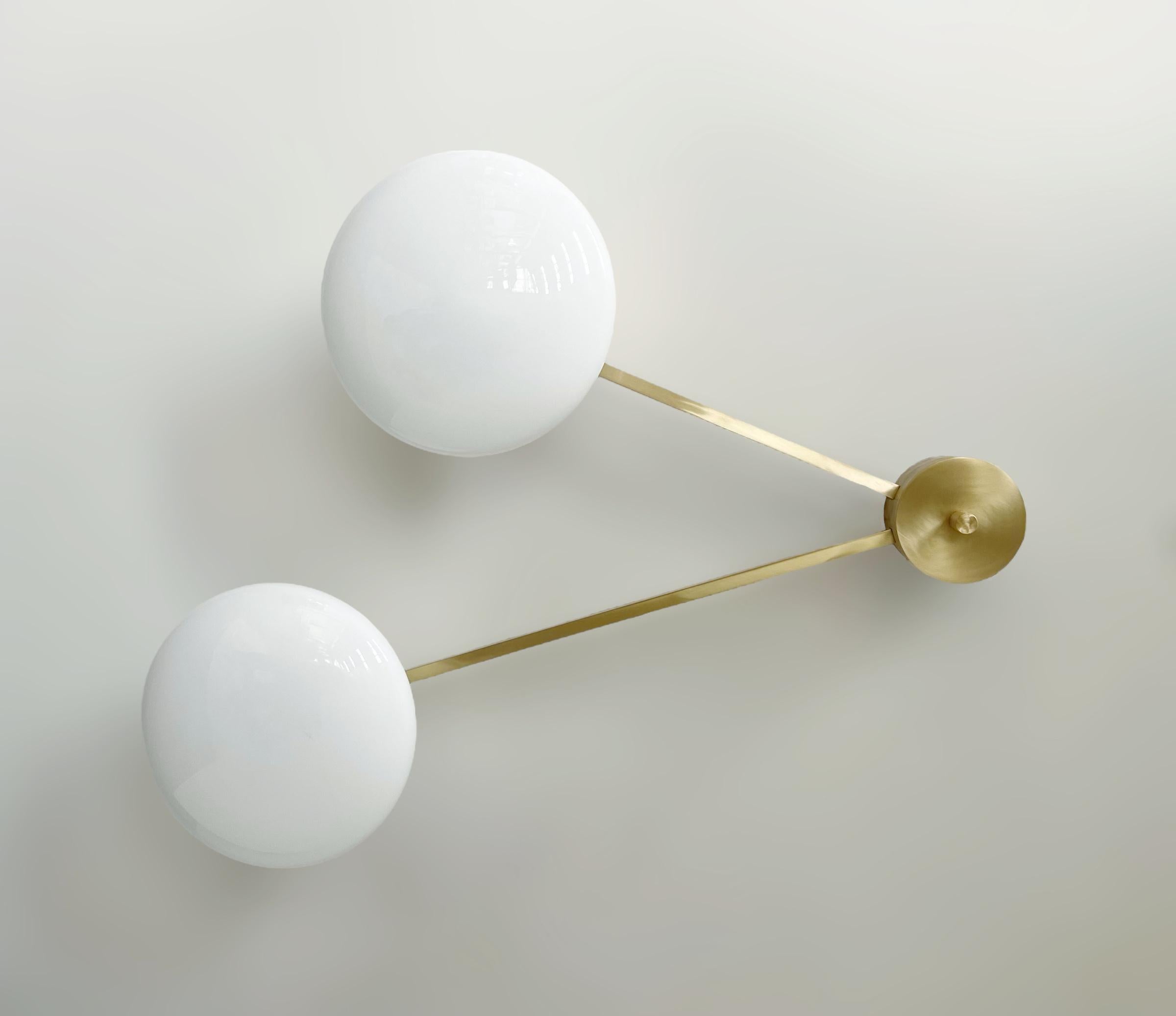 Italian flush mount with Murano glass shades mounted on solid brass frame / Made in Italy
Designed by Fabio Ltd, inspired by Angelo Lelli and Arredoluce styles
3 lights / E12 or E14 type / max 40W each
Length: 35 inches / Width: 28 inches / Height:
