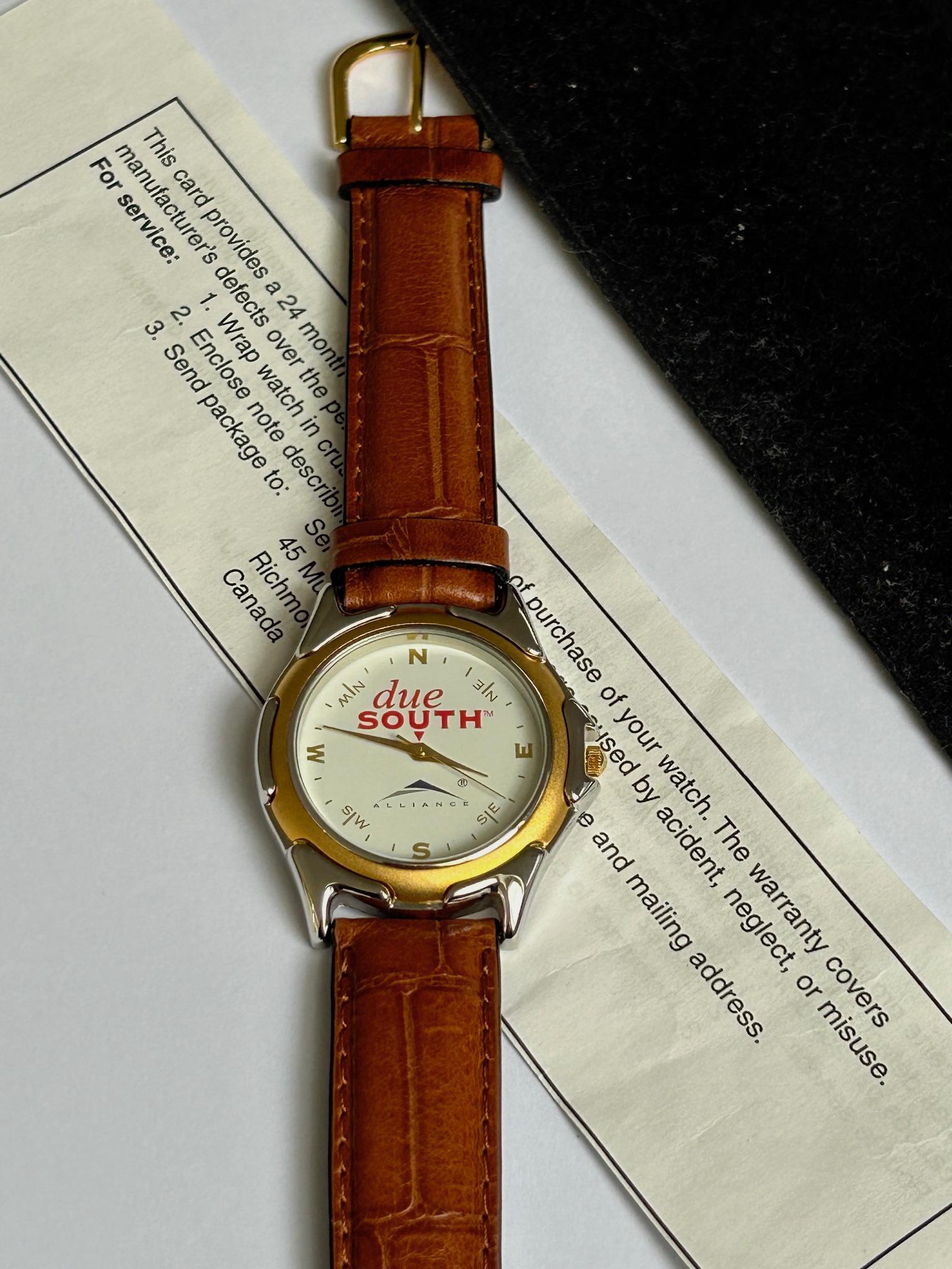 A very rare piece of TV memorabilia, this wristwatch was manufactured by ESP and commissioned for the Due South TV series features a stainless steel and gold tone case which measures 38 (exc crown) x 42mm (lug to lug) and is fitted to its original