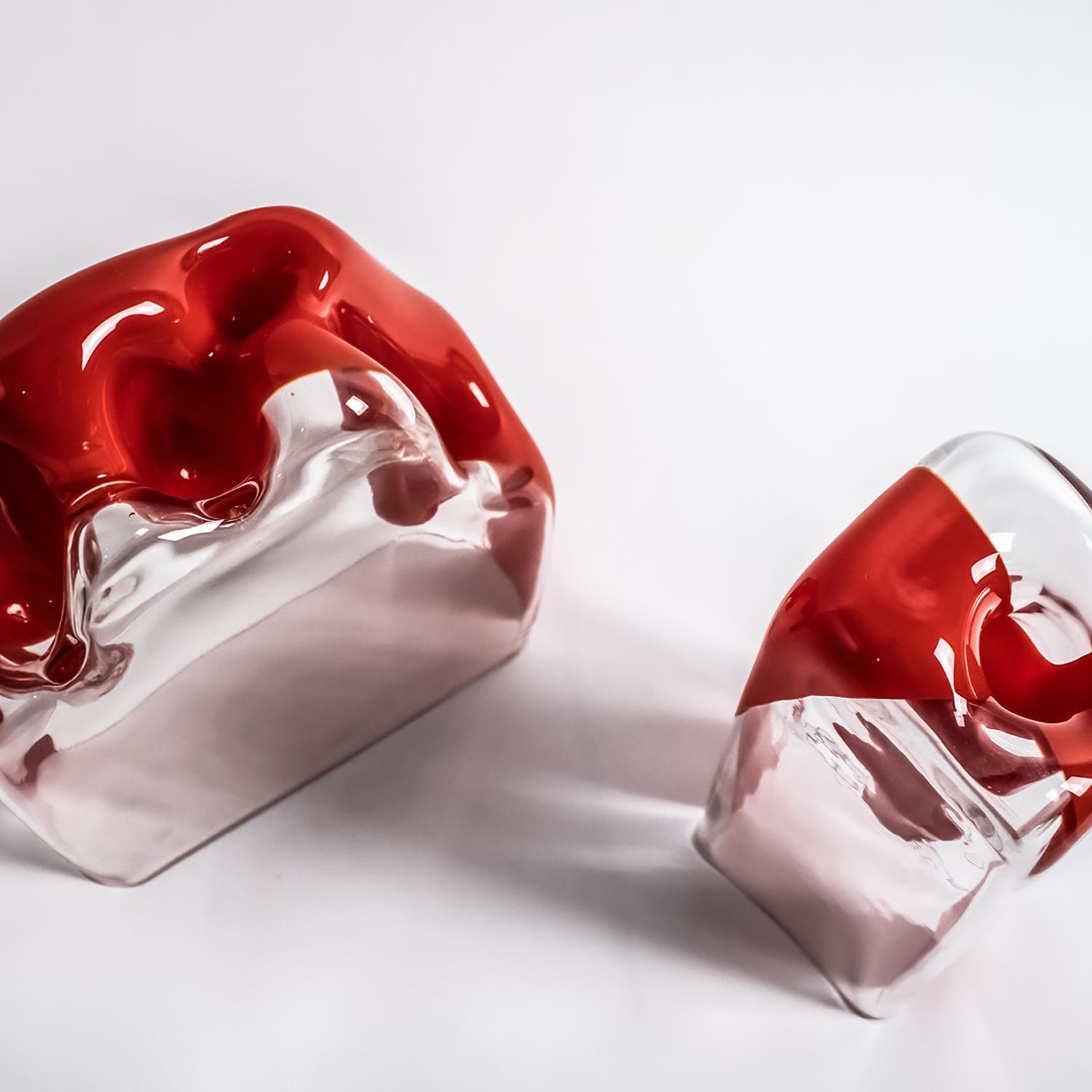 Murano Glass Due vetri/scultura rossi di Murano, Carlo Nason per Mazzega For Sale