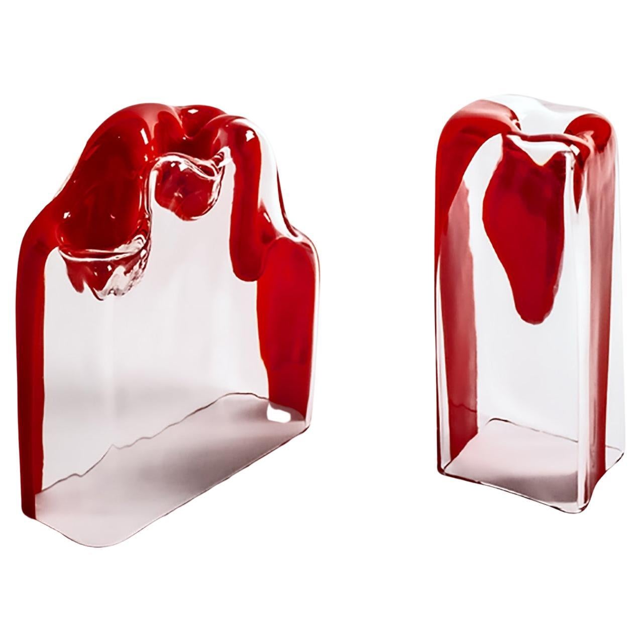 Due vetri/scultura rossi di Murano, Carlo Nason per Mazzega For Sale