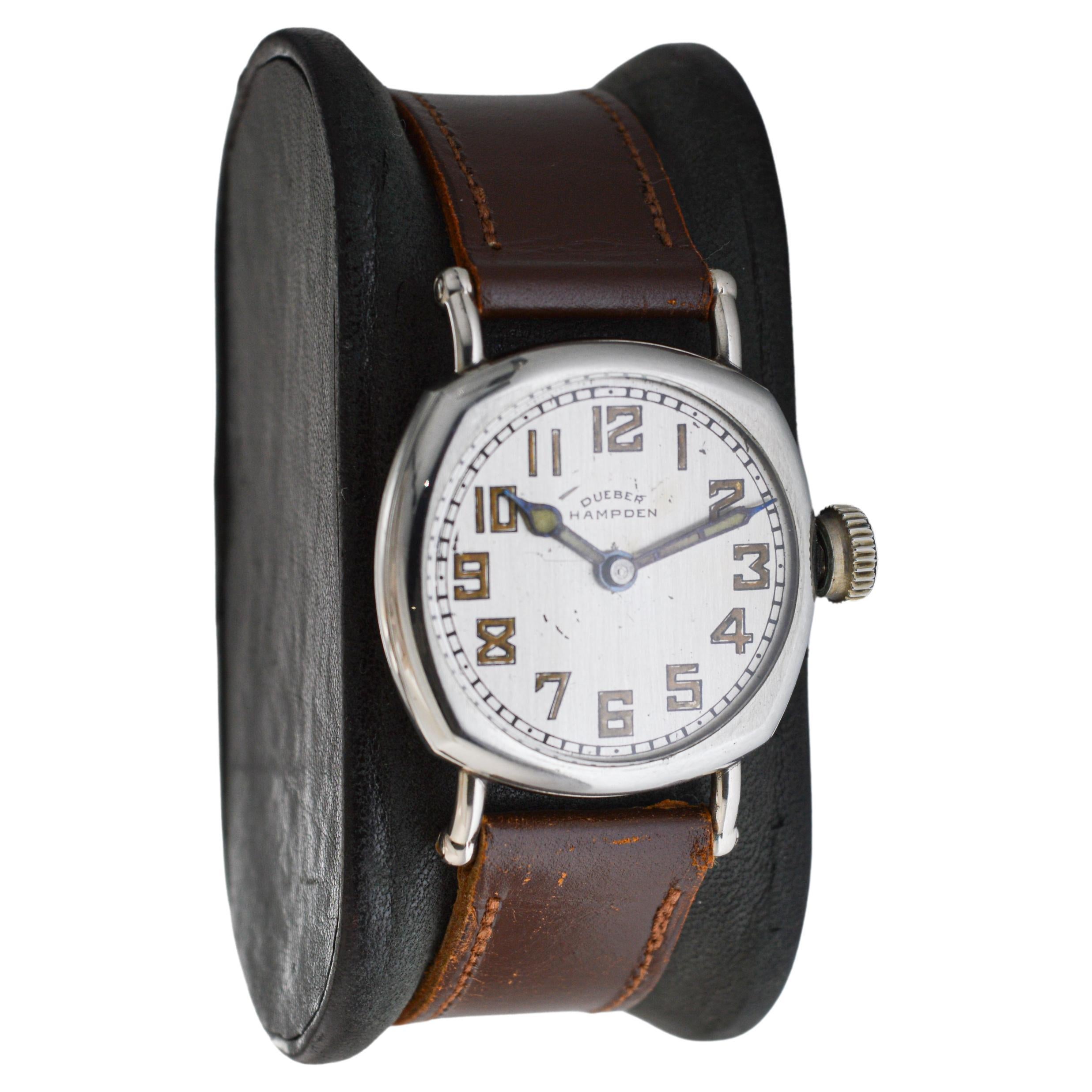 Dueber Hampden Nickel Silver Watch with Original Dial & Hands & Strap circa 1920 For Sale 6