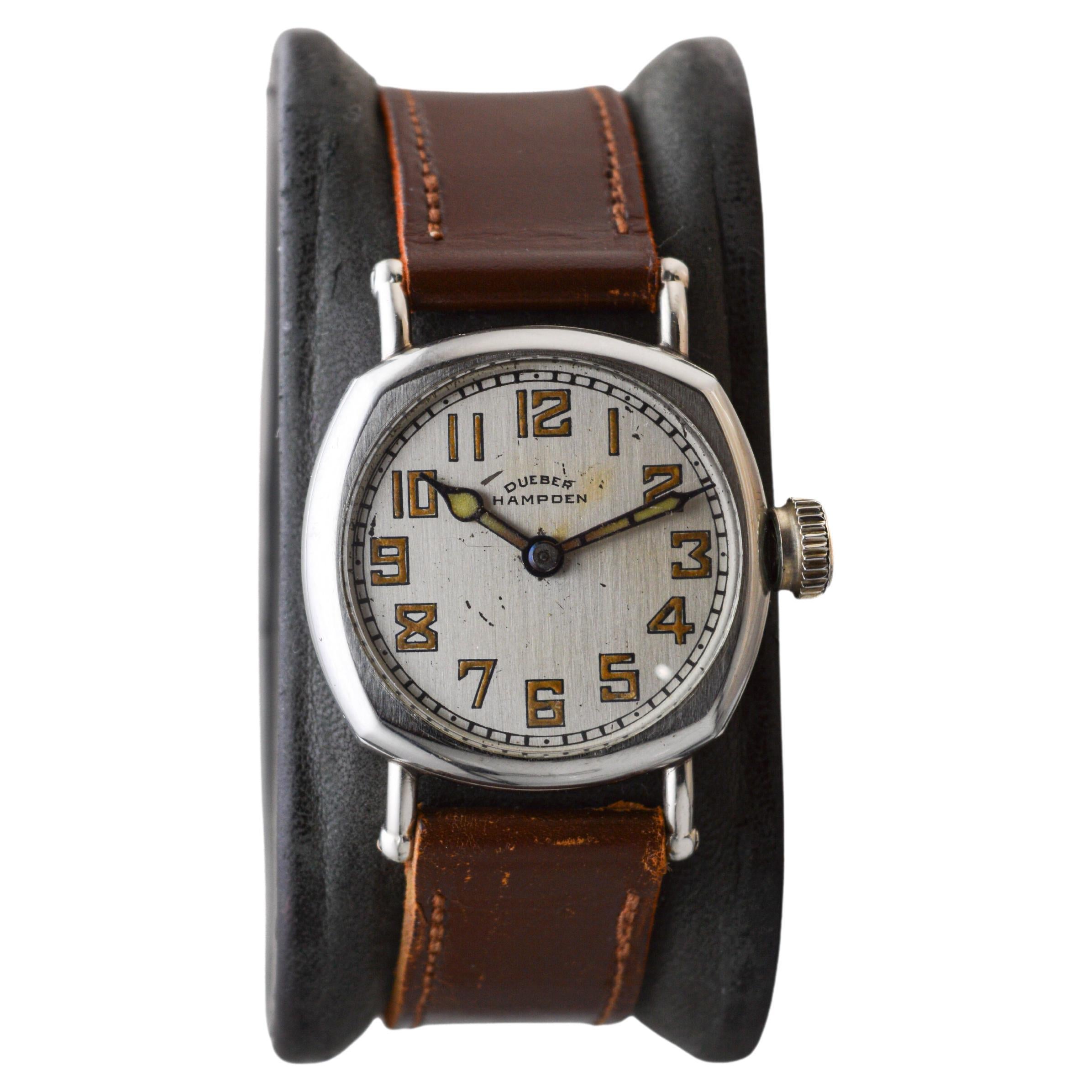 Dueber Hampden Nickel Silver Watch with Original Dial & Hands & Strap circa 1920 For Sale 7