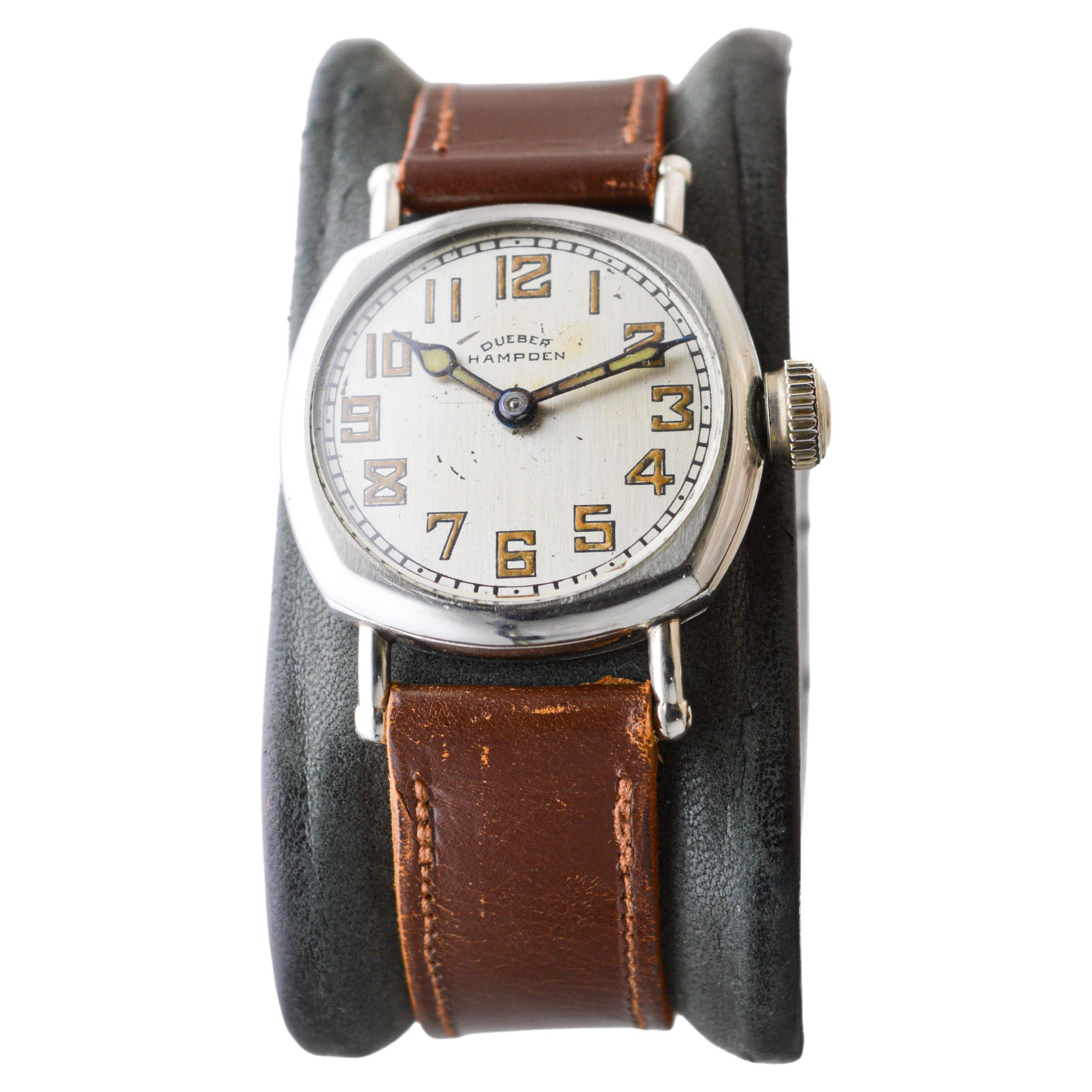 Dueber Hampden Nickel Silver Watch with Original Dial & Hands & Strap circa 1920 For Sale 8