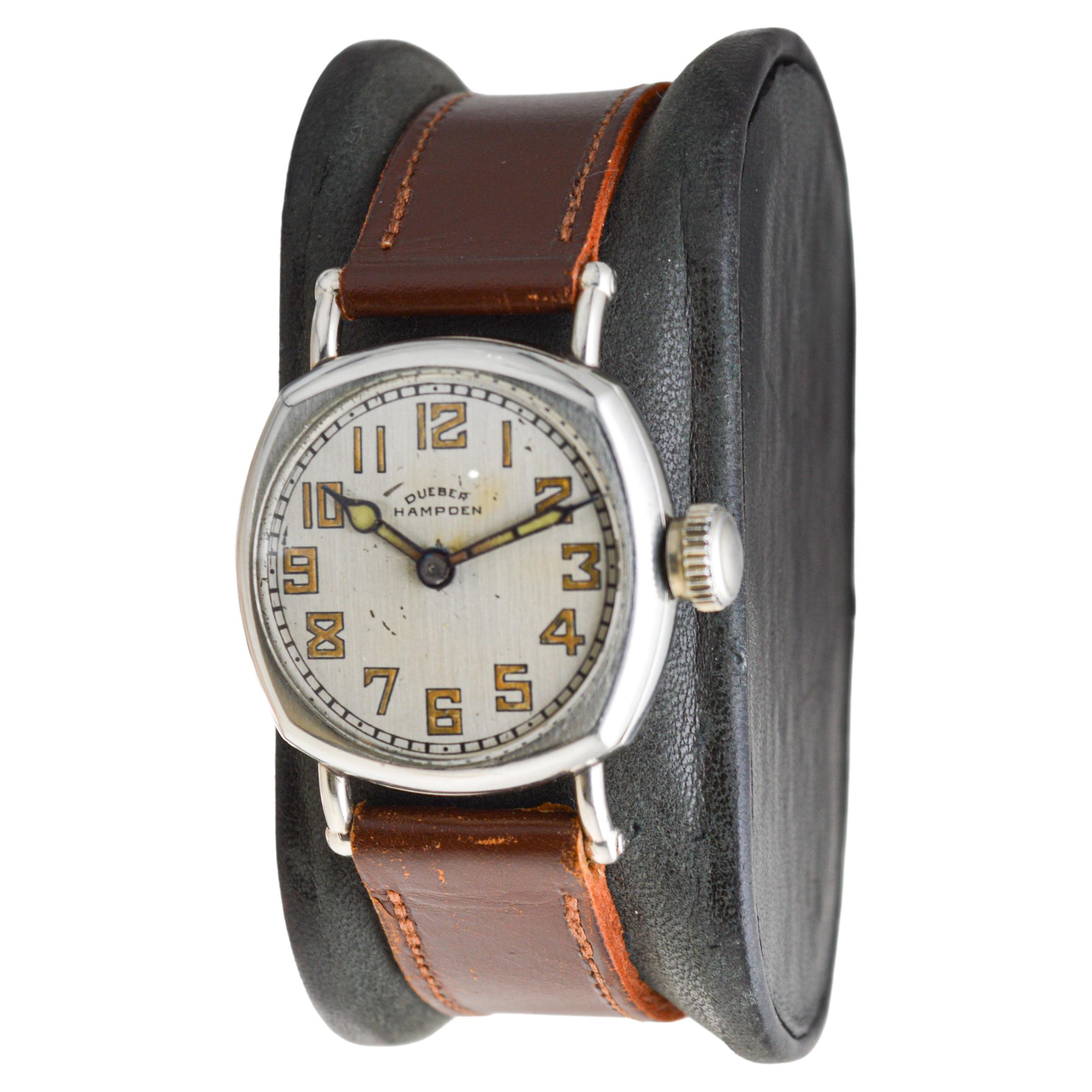 Dueber Hampden Nickel Silver Watch with Original Dial & Hands & Strap circa 1920 For Sale 9