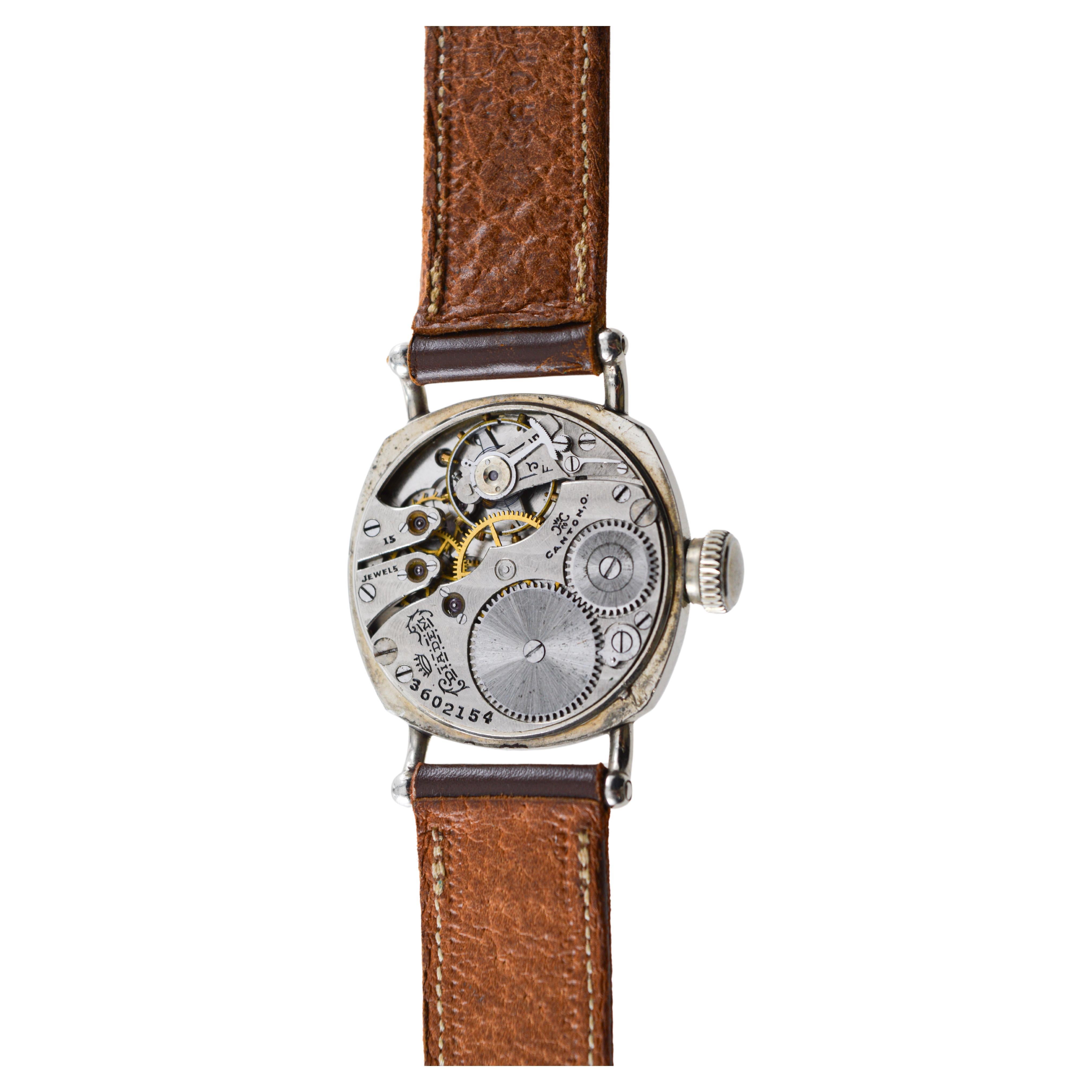 Dueber Hampden Nickel Silver Watch with Original Dial & Hands & Strap circa 1920 For Sale 10