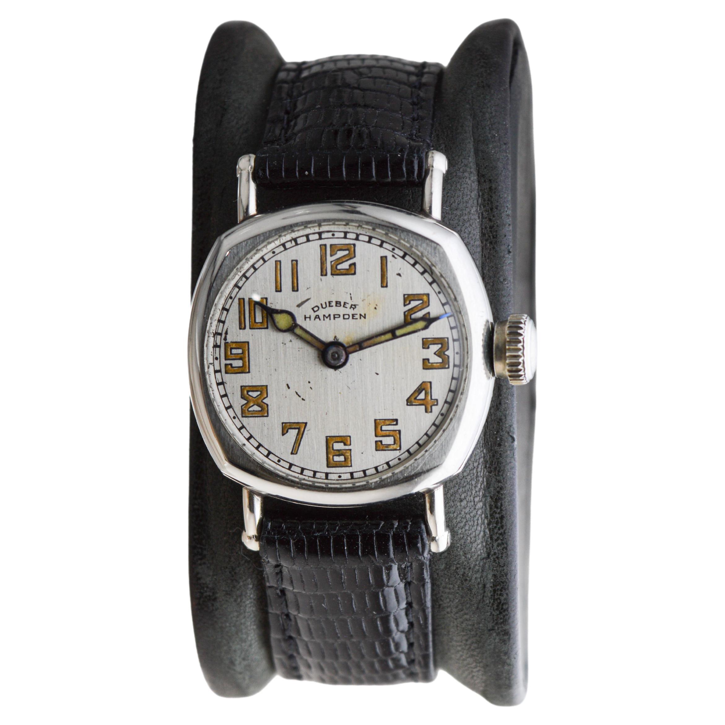 Women's or Men's Dueber Hampden Nickel Silver Watch with Original Dial & Hands & Strap circa 1920 For Sale