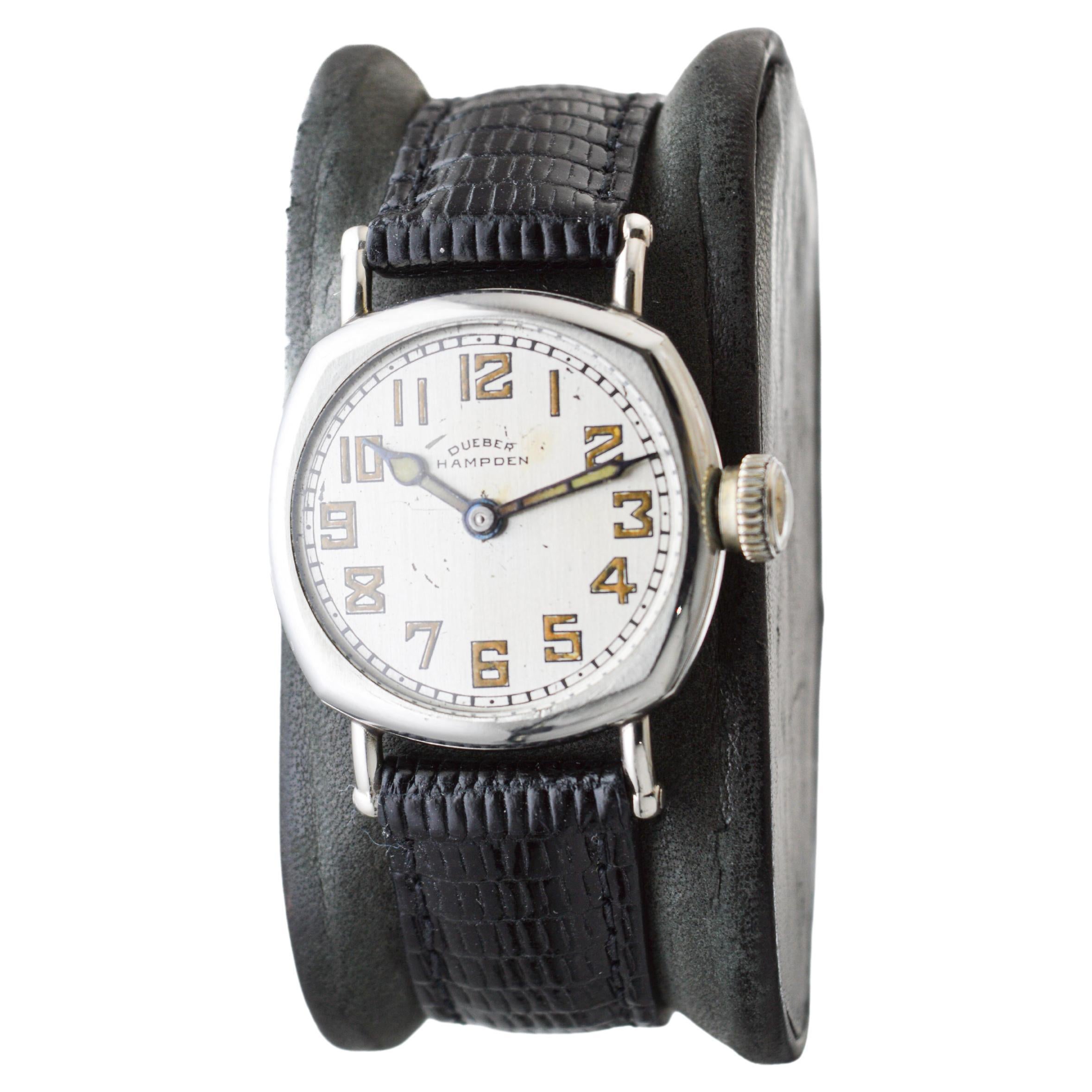 Dueber Hampden Nickel Silver Watch with Original Dial & Hands & Strap circa 1920 For Sale 1