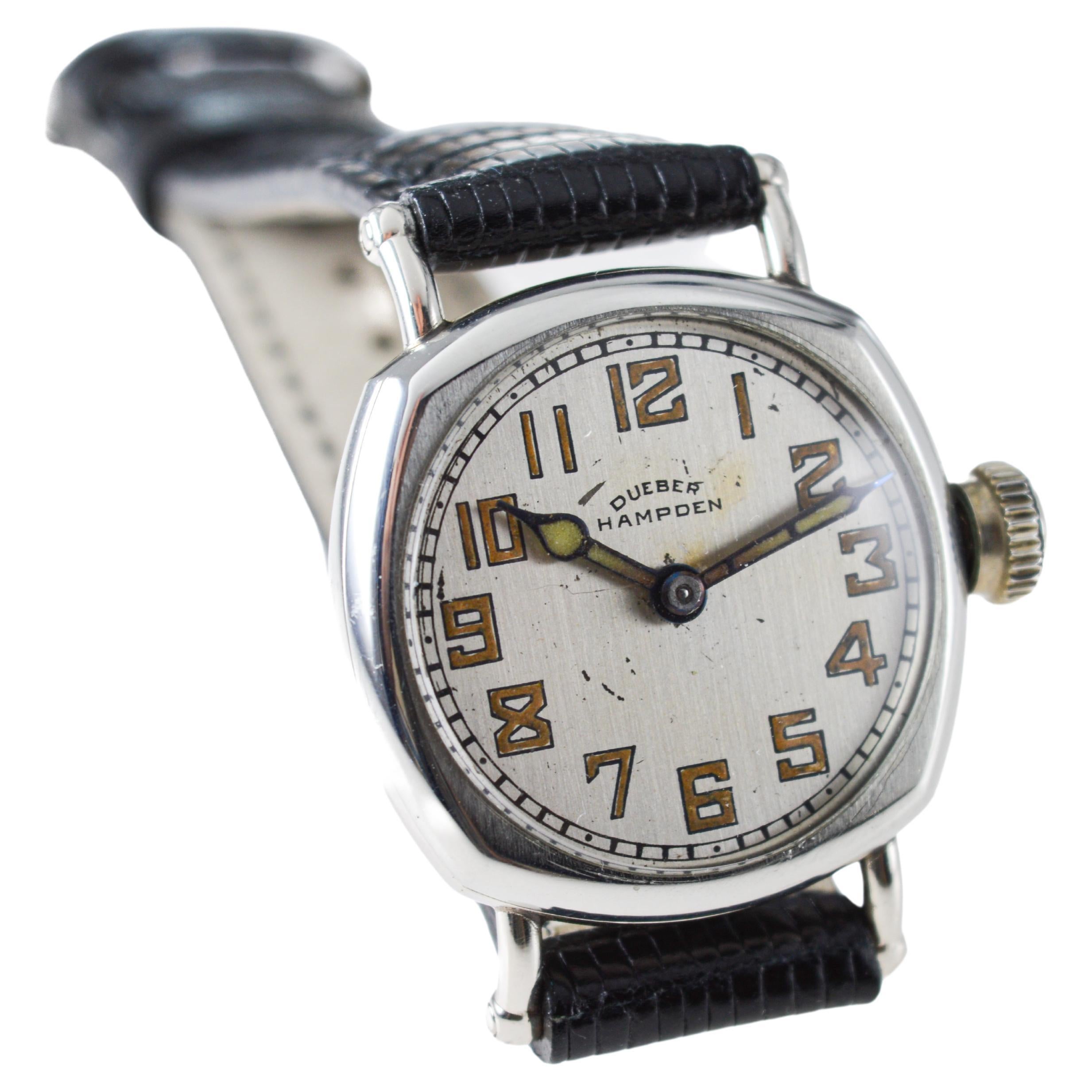 Montre Dueber Hampden en argent nickelé avec cadran, aiguilles et bracelet d'origine, circa 1920 en vente 2