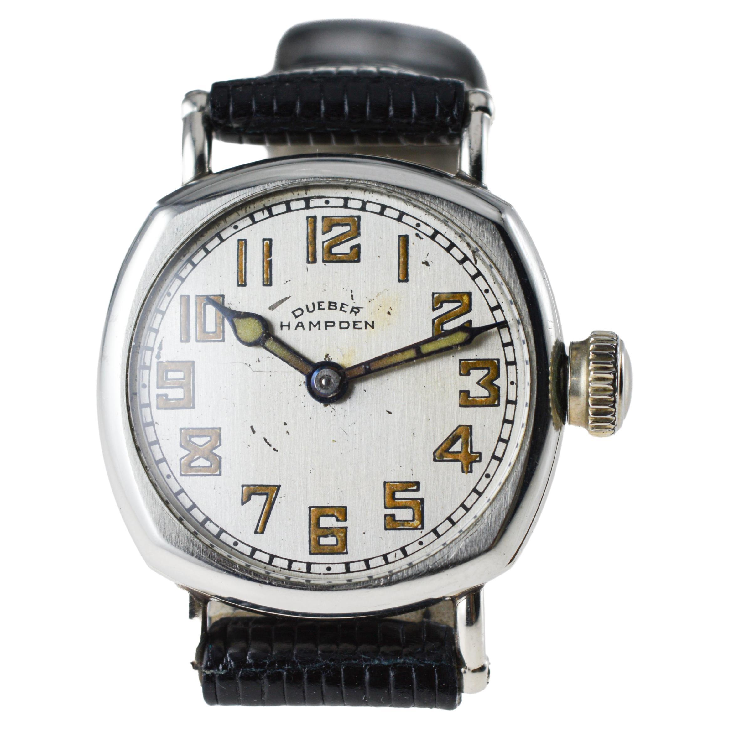 Dueber Hampden Nickel Silver Watch with Original Dial & Hands & Strap circa 1920 For Sale 3