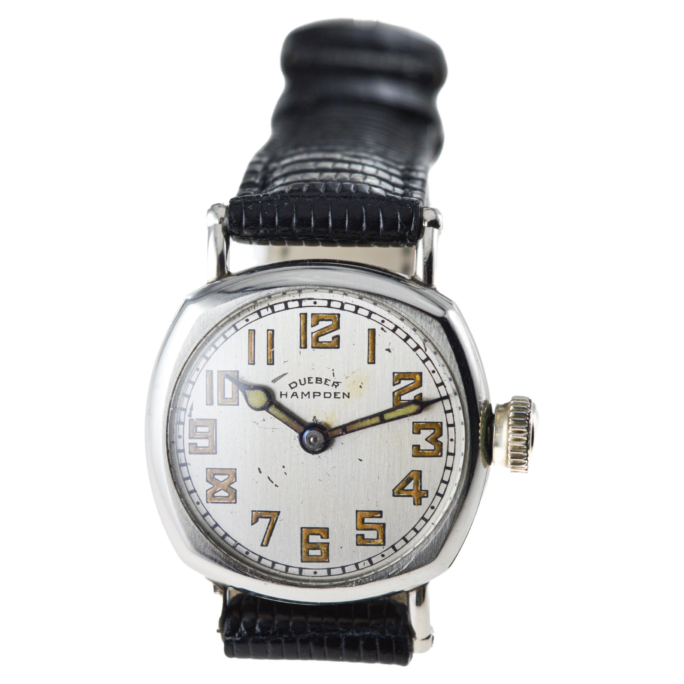 Dueber Hampden Nickel Silver Watch with Original Dial & Hands & Strap circa 1920 For Sale 4