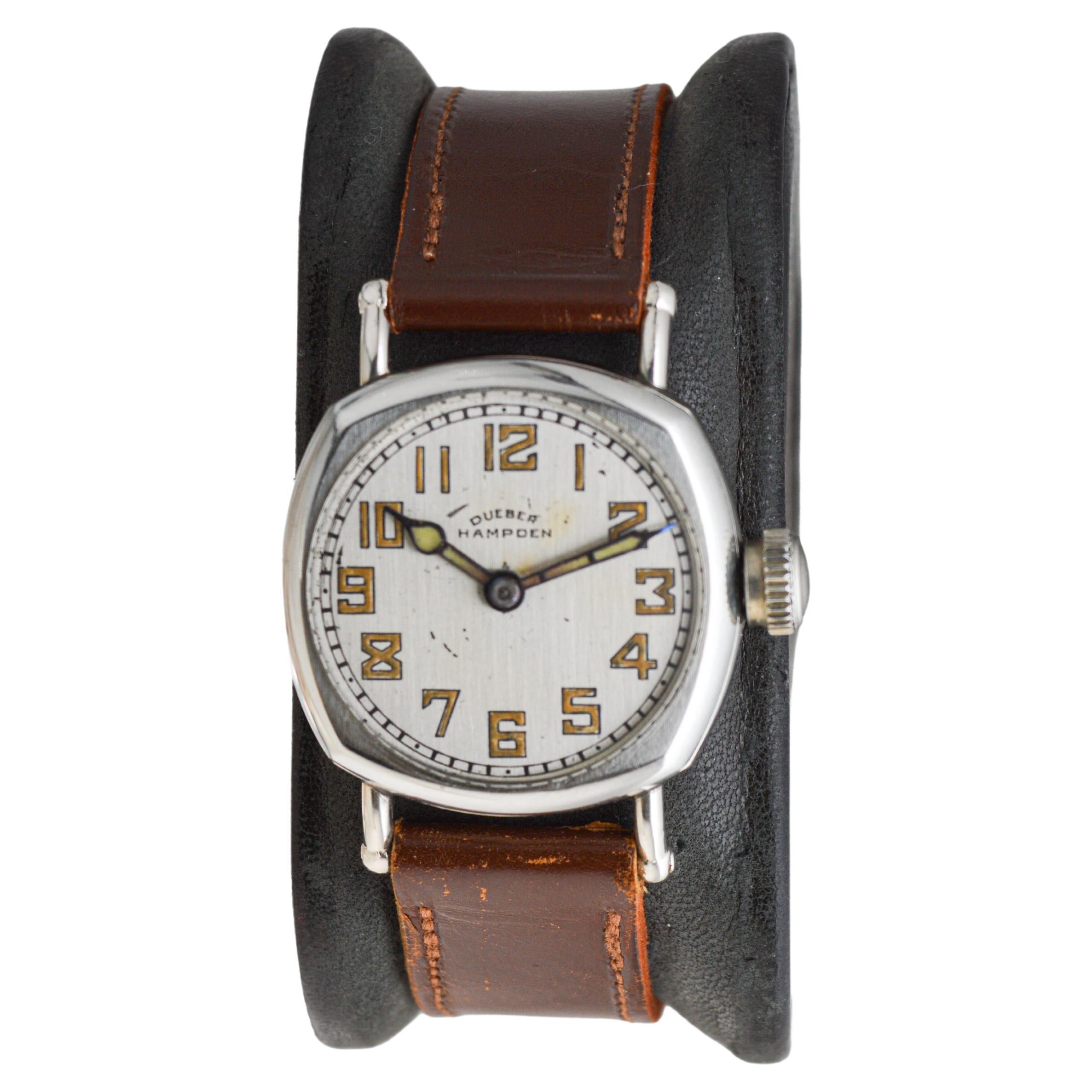 Dueber Hampden Nickel Silver Watch with Original Dial & Hands & Strap circa 1920 For Sale