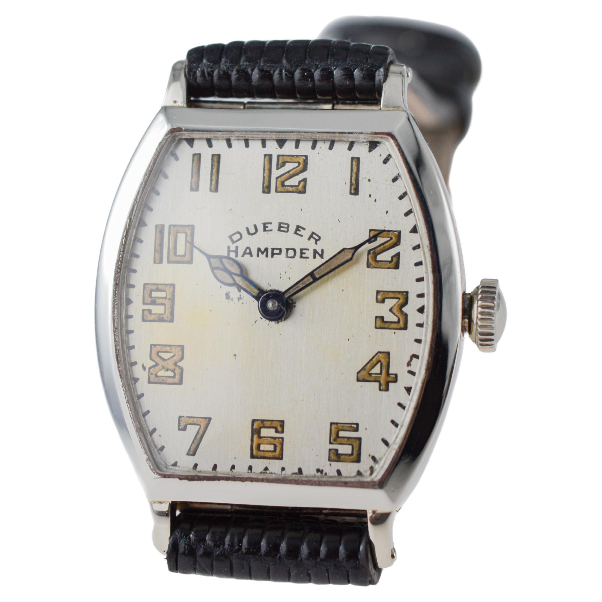 Dueber Hampden White Gold Filled Art Deco Tonneau Shaped Original Dial From 1920 For Sale 2