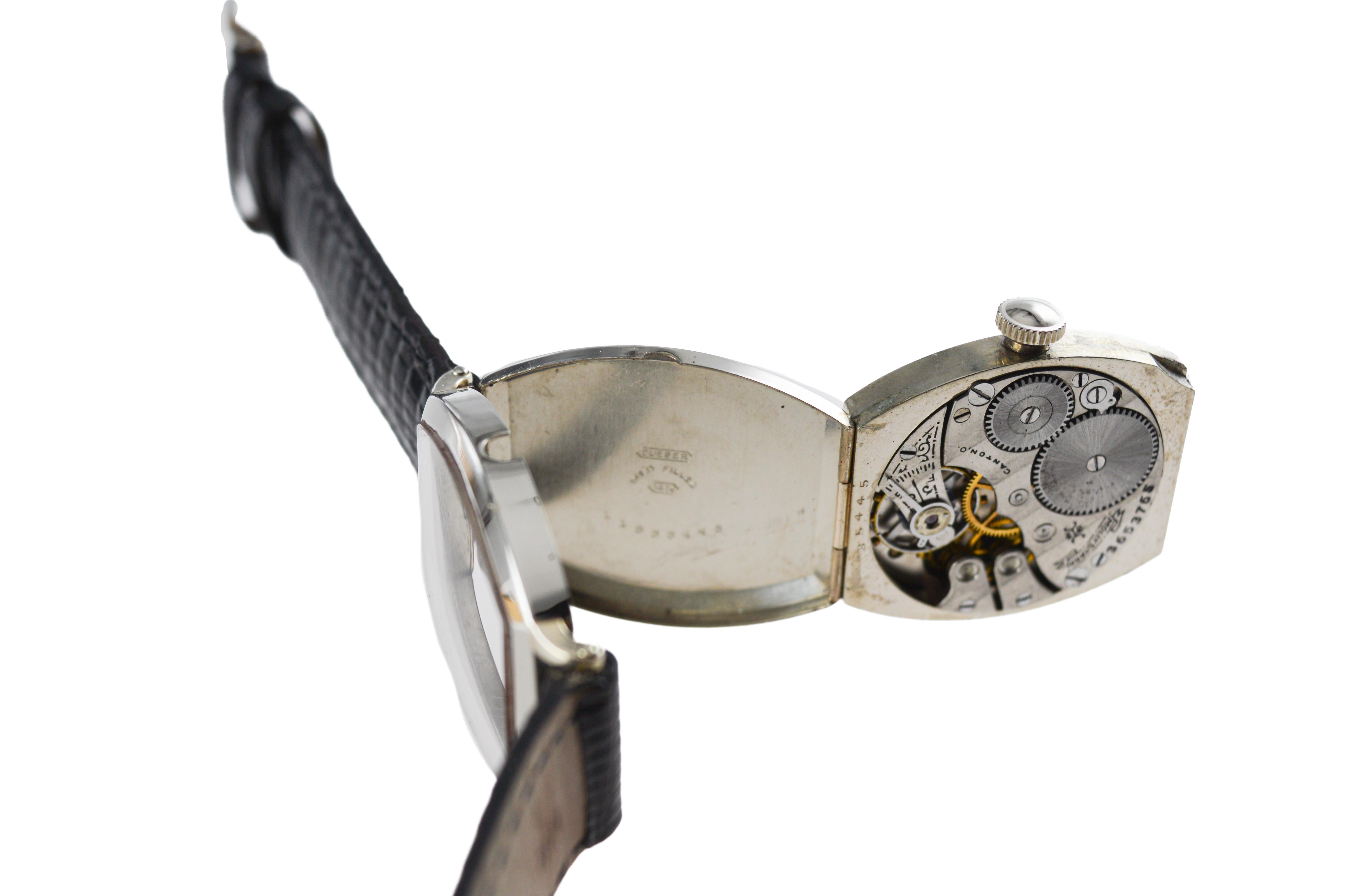 Dueber Hampden White Gold Filled Art Deco Tonneau Shaped Original Dial From 1920 For Sale 5