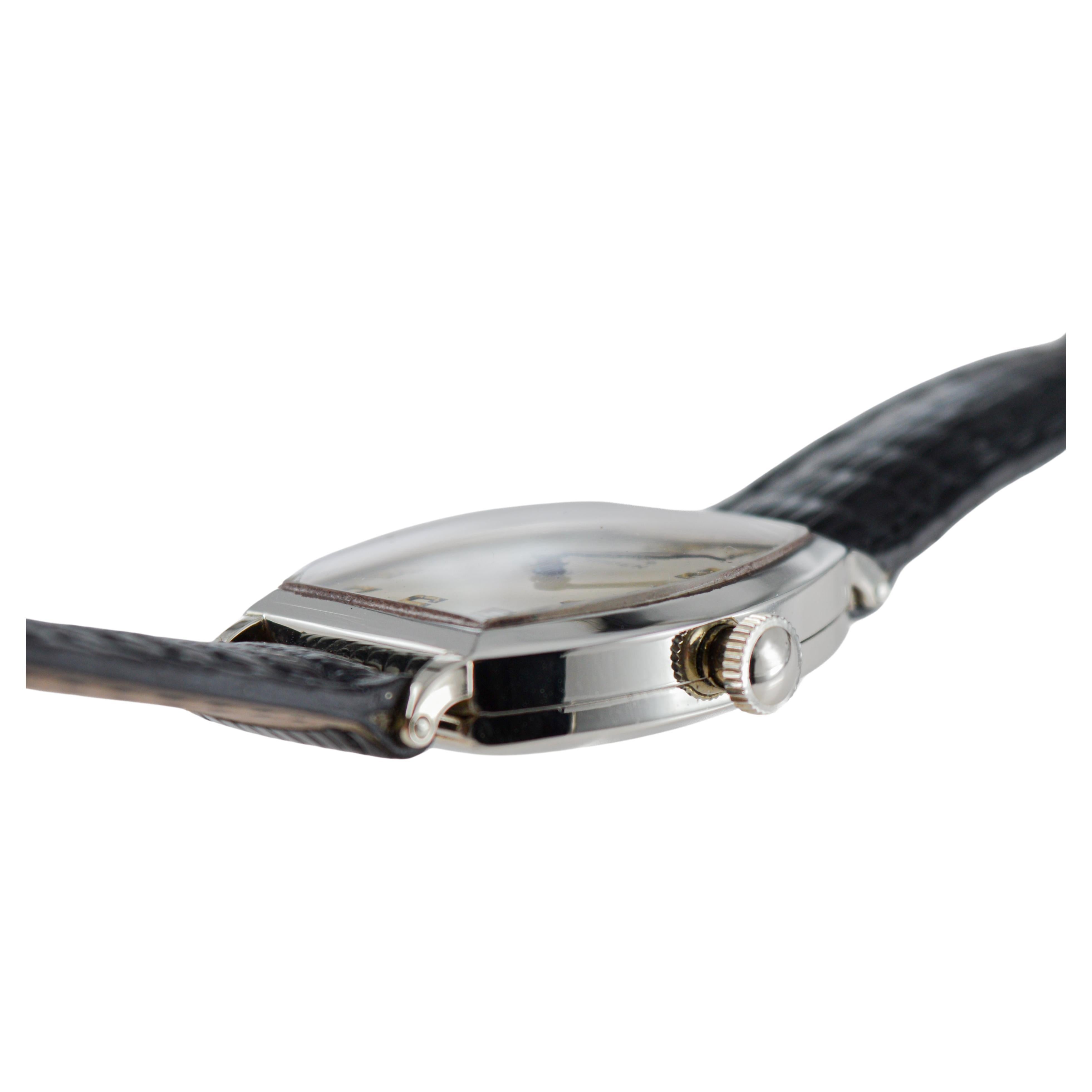 Dueber Hampden White Gold Filled Art Deco Tonneau Shaped Original Dial From 1920 For Sale 6