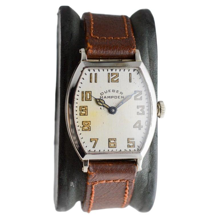 Dueber Hampden White Gold Filled Art Deco Tonneau Shaped Original Dial From 1920 For Sale 8