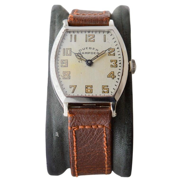 Dueber Hampden White Gold Filled Art Deco Tonneau Shaped Original Dial From 1920 For Sale 9