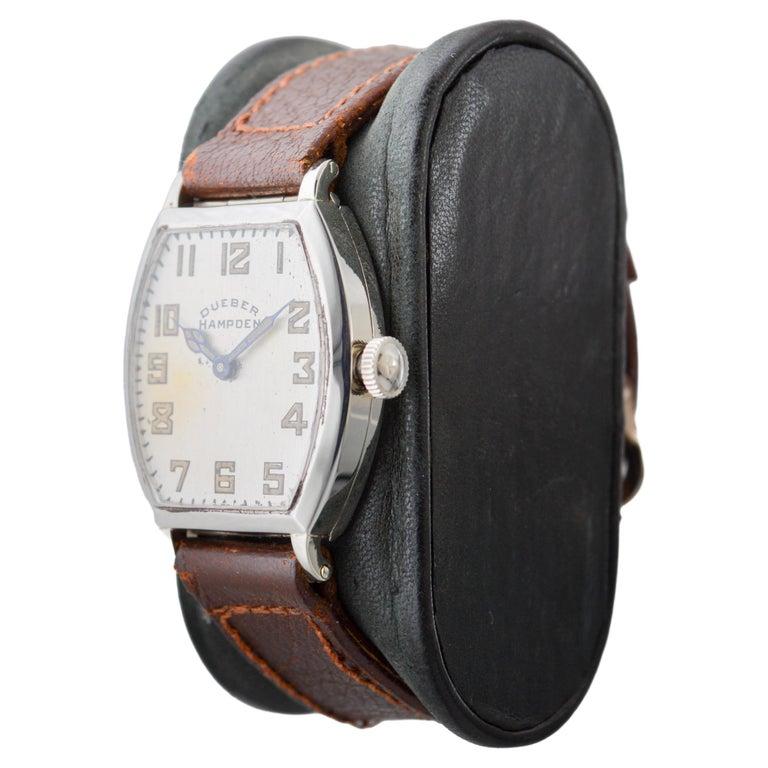 Dueber Hampden White Gold Filled Art Deco Tonneau Shaped Original Dial From 1920 For Sale 10