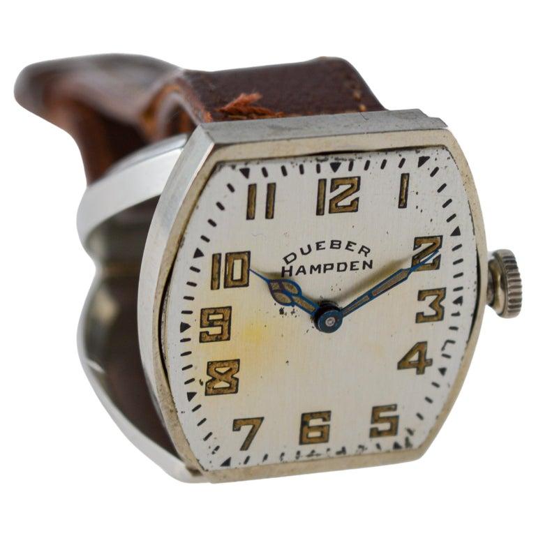 Dueber Hampden White Gold Filled Art Deco Tonneau Shaped Original Dial From 1920 For Sale 11