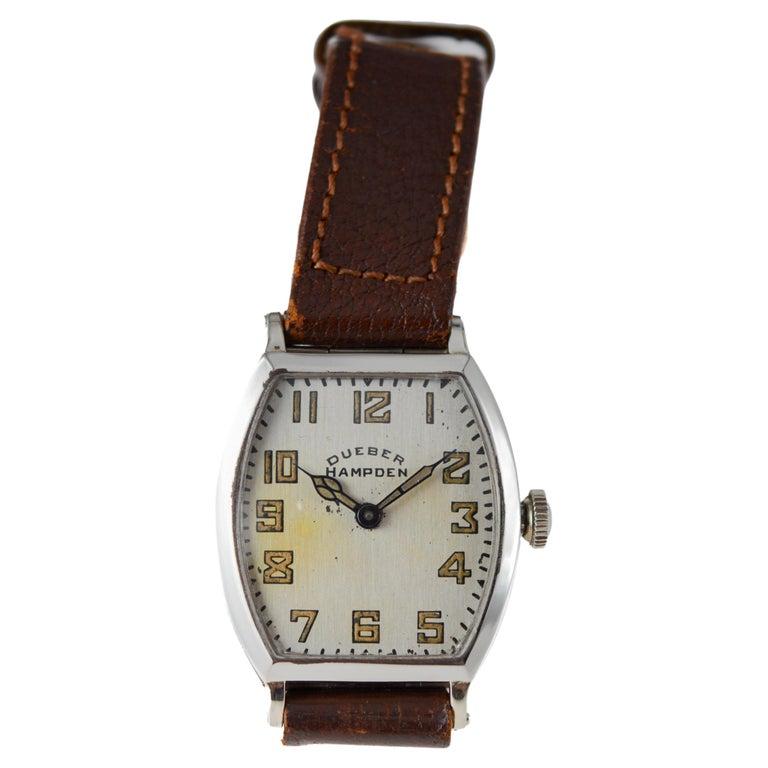 Dueber Hampden White Gold Filled Art Deco Tonneau Shaped Original Dial From 1920 For Sale 12