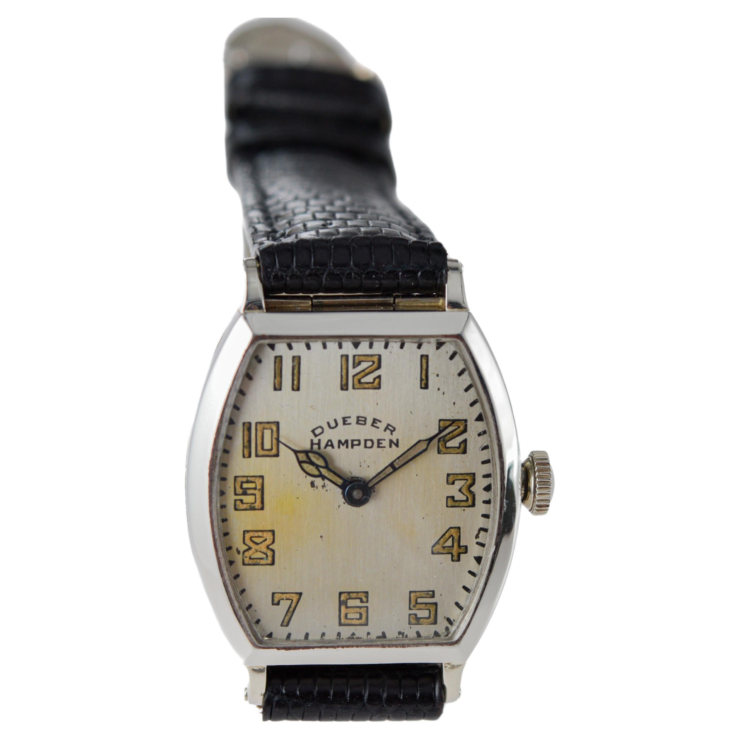 Dueber Hampden White Gold Filled Art Deco Tonneau Shaped Original Dial From 1920 For Sale 1