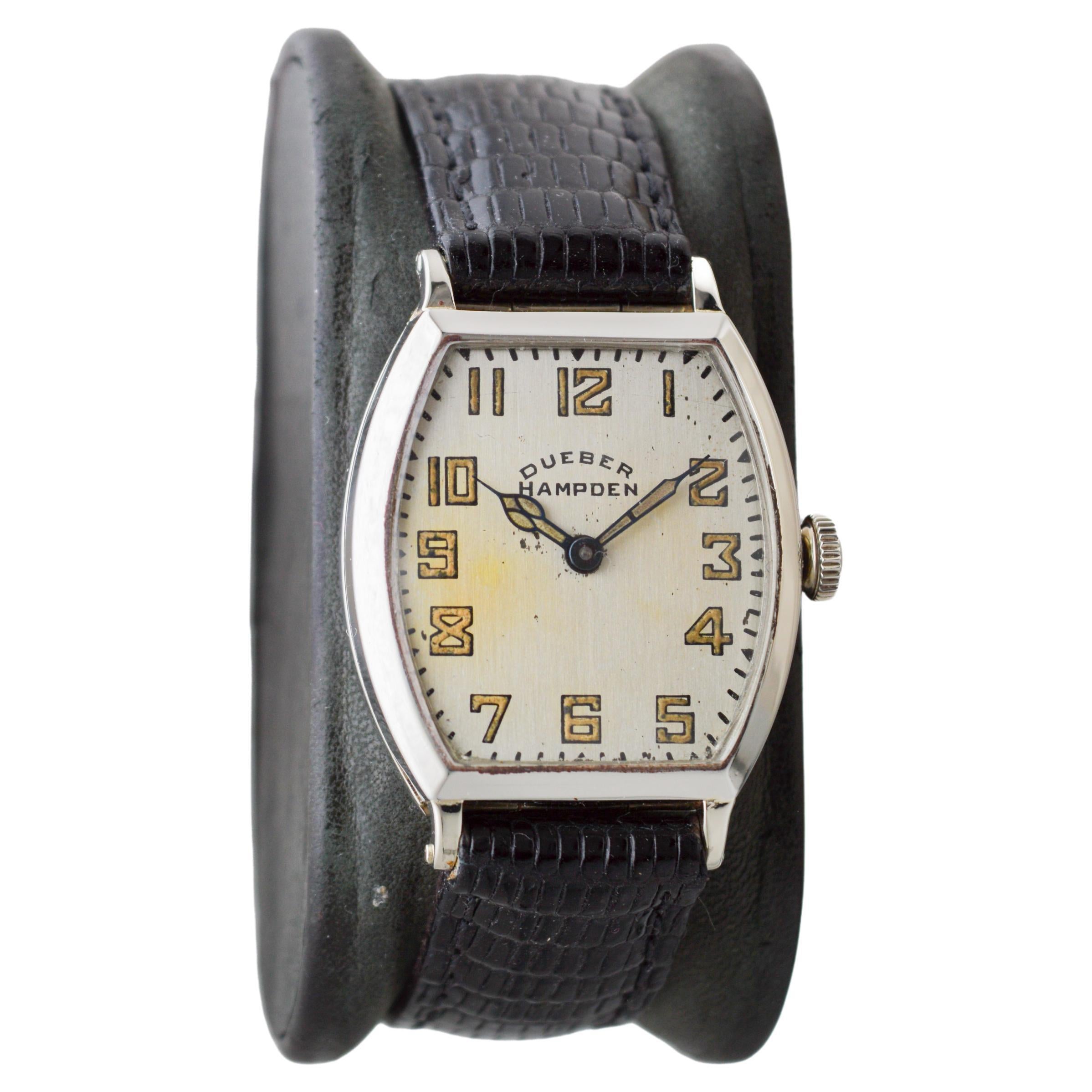 Dueber Hampden White Gold Filled Art Deco Tonneau Shaped Original Dial From 1920