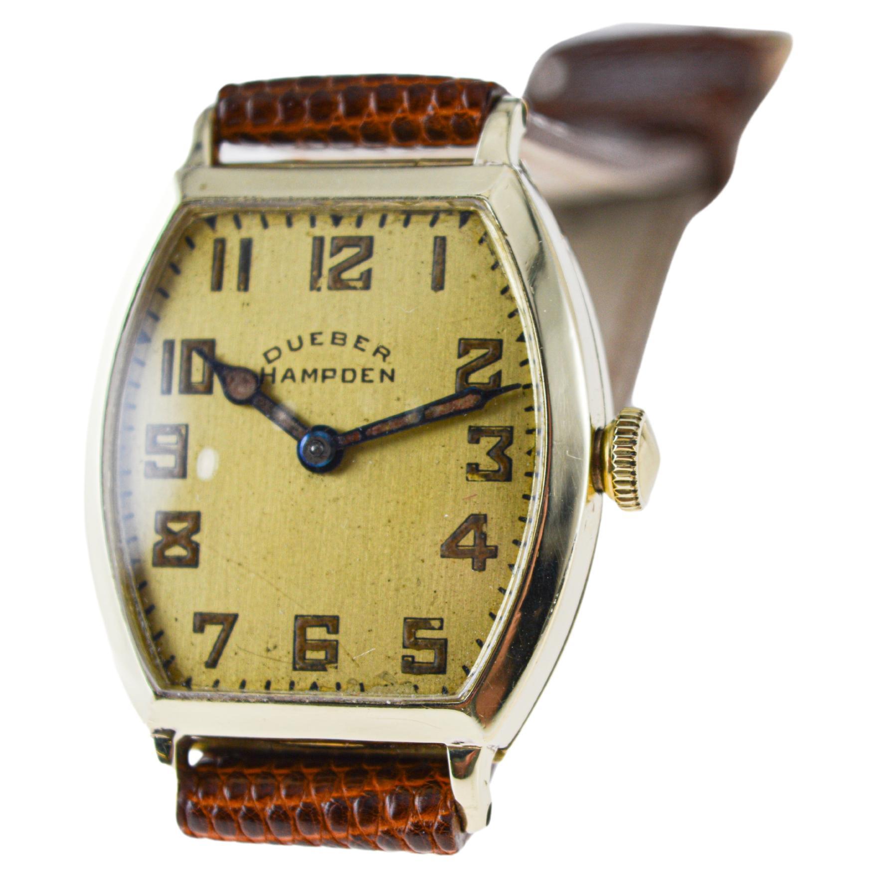 Dueber Hampden Gelbgold gefüllt Art Deco Tonneau-förmige Uhr circa, 1919 im Angebot 6