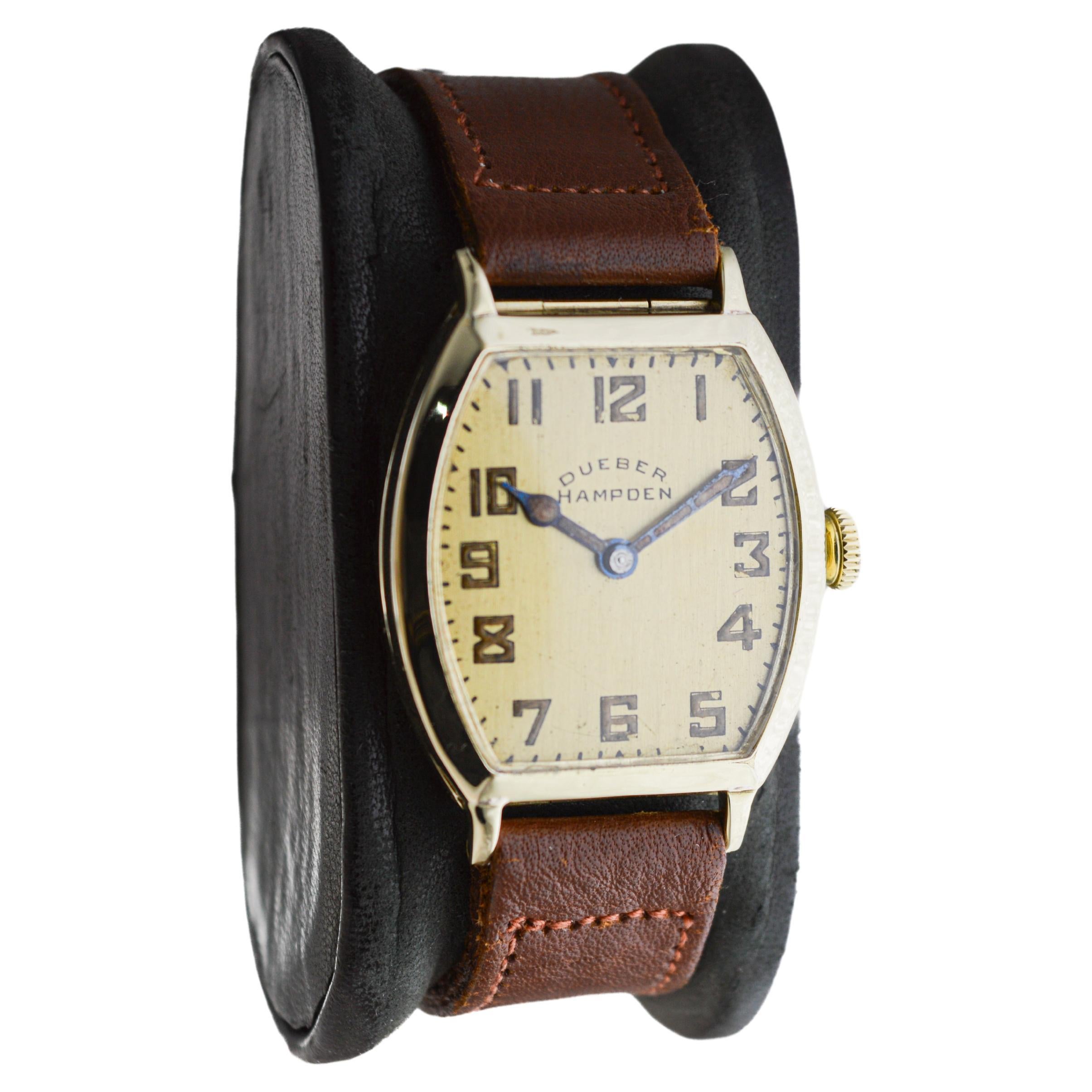FACTORY / HOUSE: Dueber Hampden Watch Company
STYLE / REFERENCE: Art Deco / Diadem
METAL / MATERIAL: Yellow Gold Filled 
CIRCA / YEAR: 1919
DIMENSIONS / SIZE: Length 39mm X Width 29mm
MOVEMENT / CALIBER: Manual Winding / 17 Jewels / Caliber  4/0