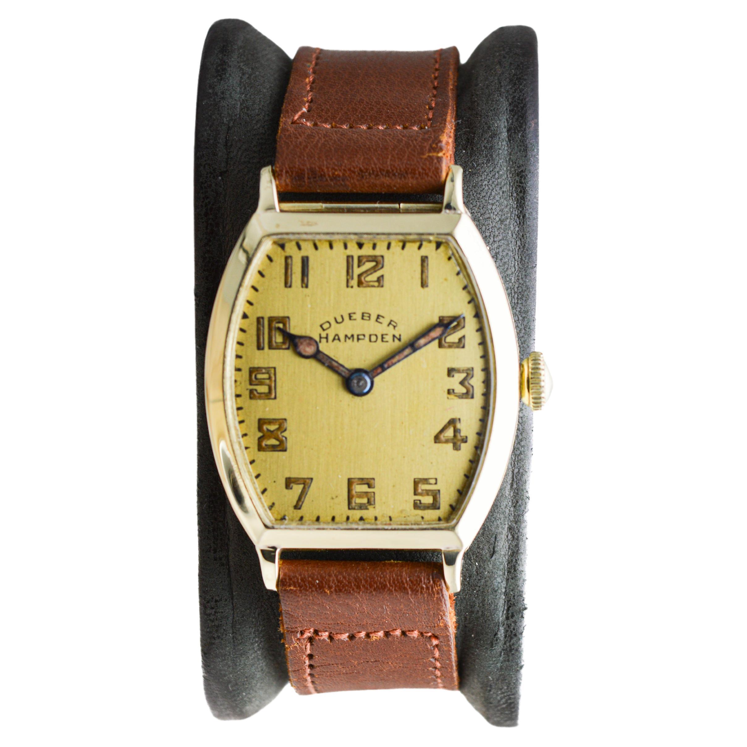 Dueber Hampden Yellow Gold Filled Art Deco Tonneau Shaped Watch circa, 1919 In Excellent Condition For Sale In Long Beach, CA