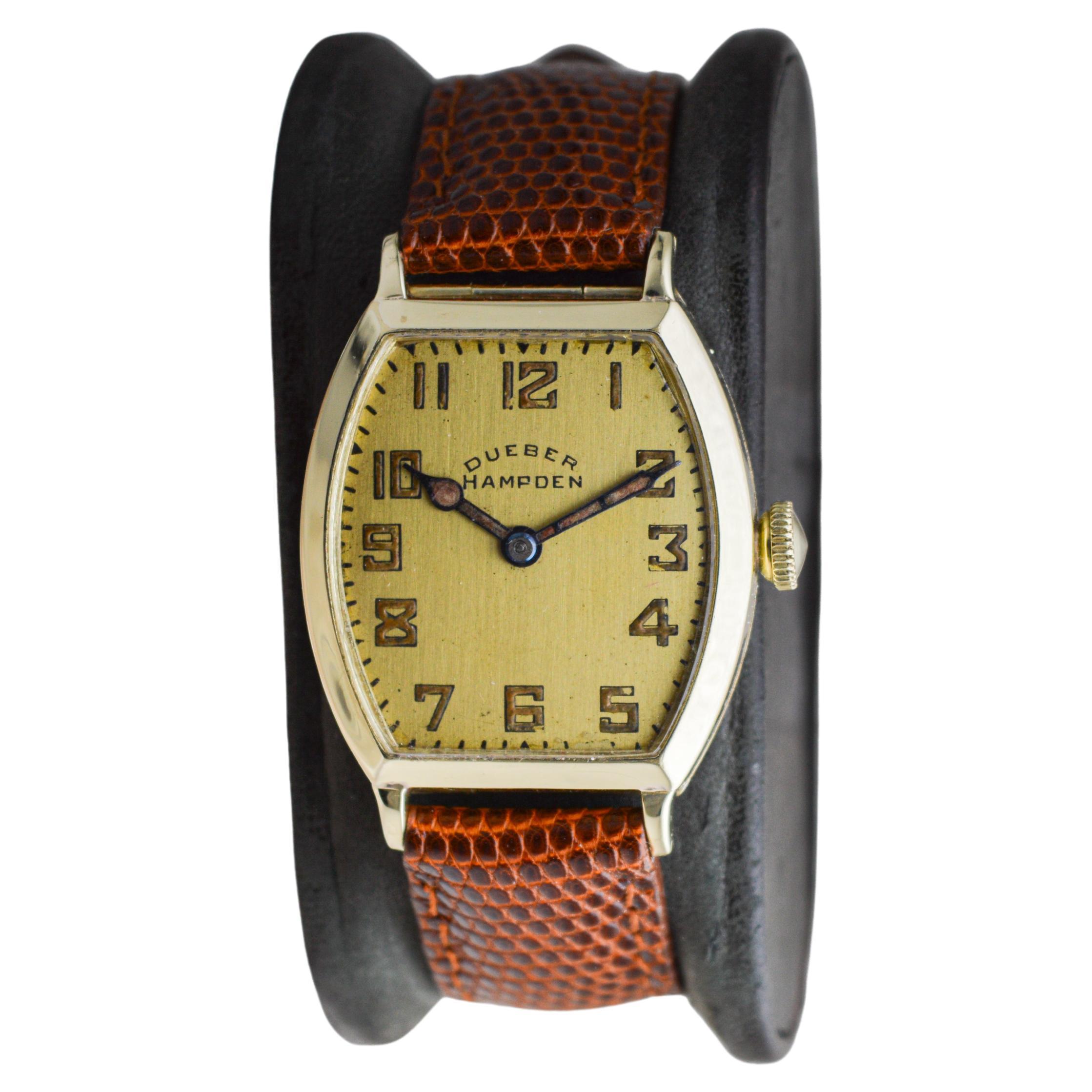 Dueber Hampden Yellow Gold Filled Art Deco Tonneau Shaped Watch circa, 1919 For Sale 2