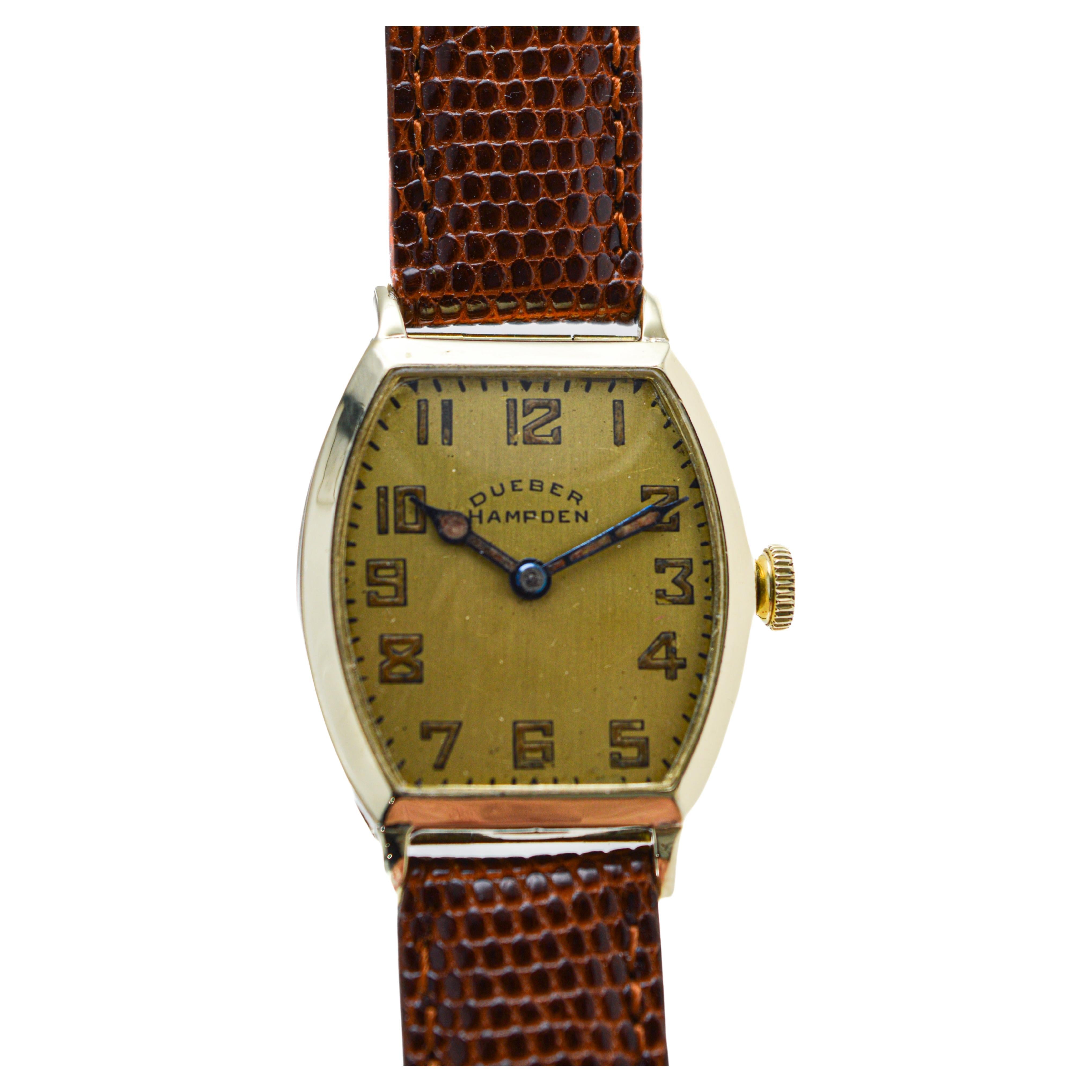 Dueber Hampden Yellow Gold Filled Art Deco Tonneau Shaped Watch circa, 1919 For Sale 4