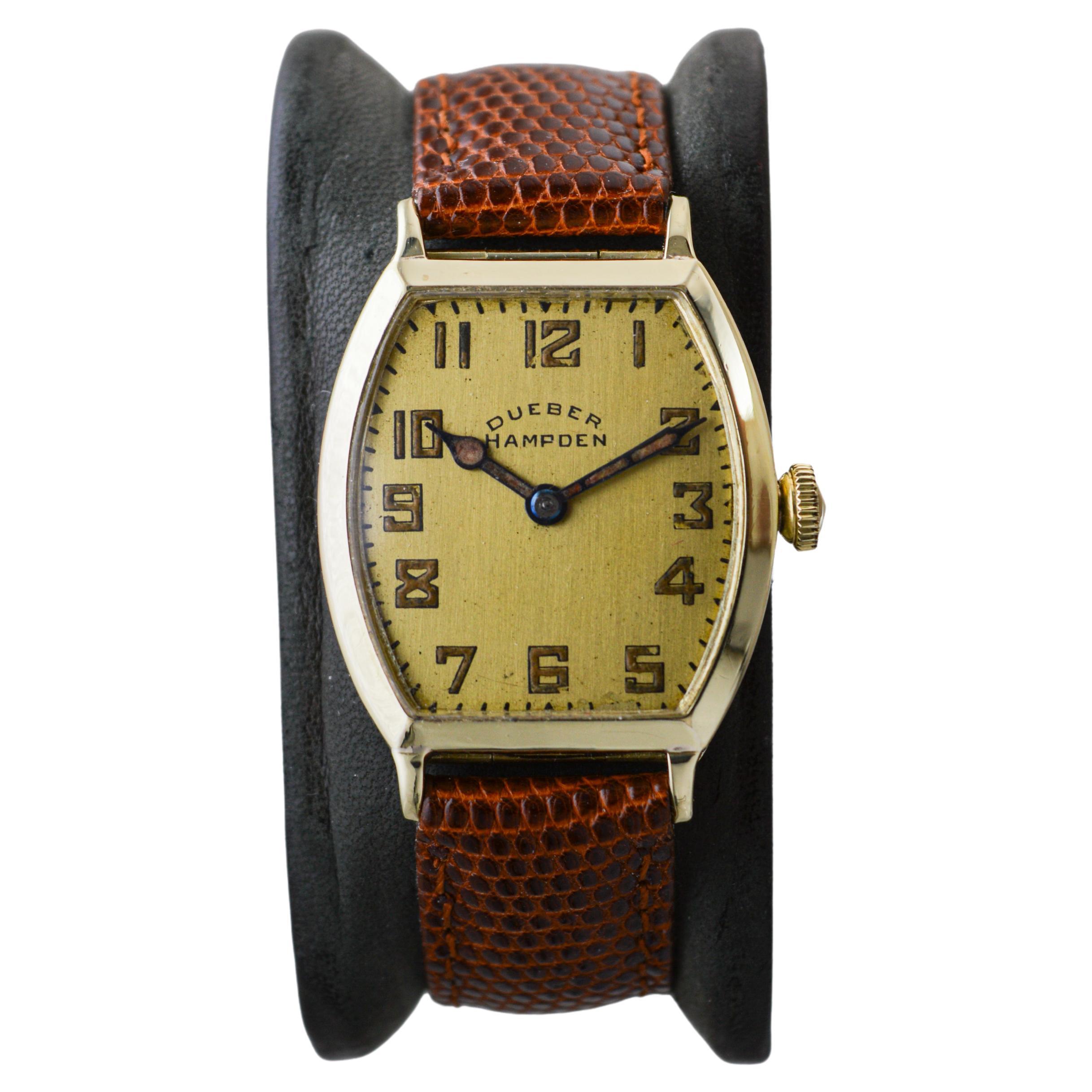 Dueber Hampden Yellow Gold Filled Art Deco Tonneau Shaped Watch circa, 1919 For Sale