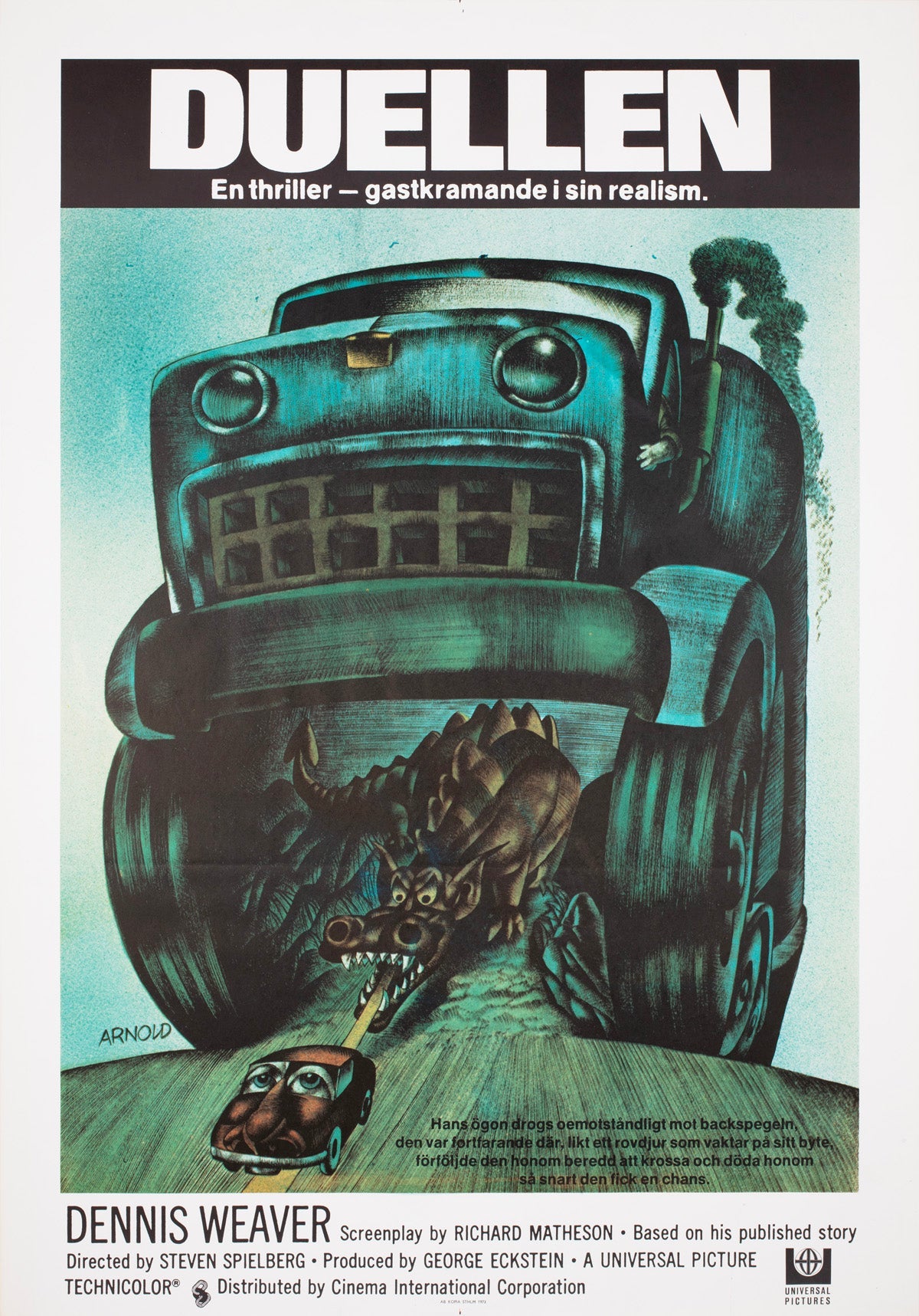Duel 1973 Swedish Film Poster, Hans Arnold For Sale