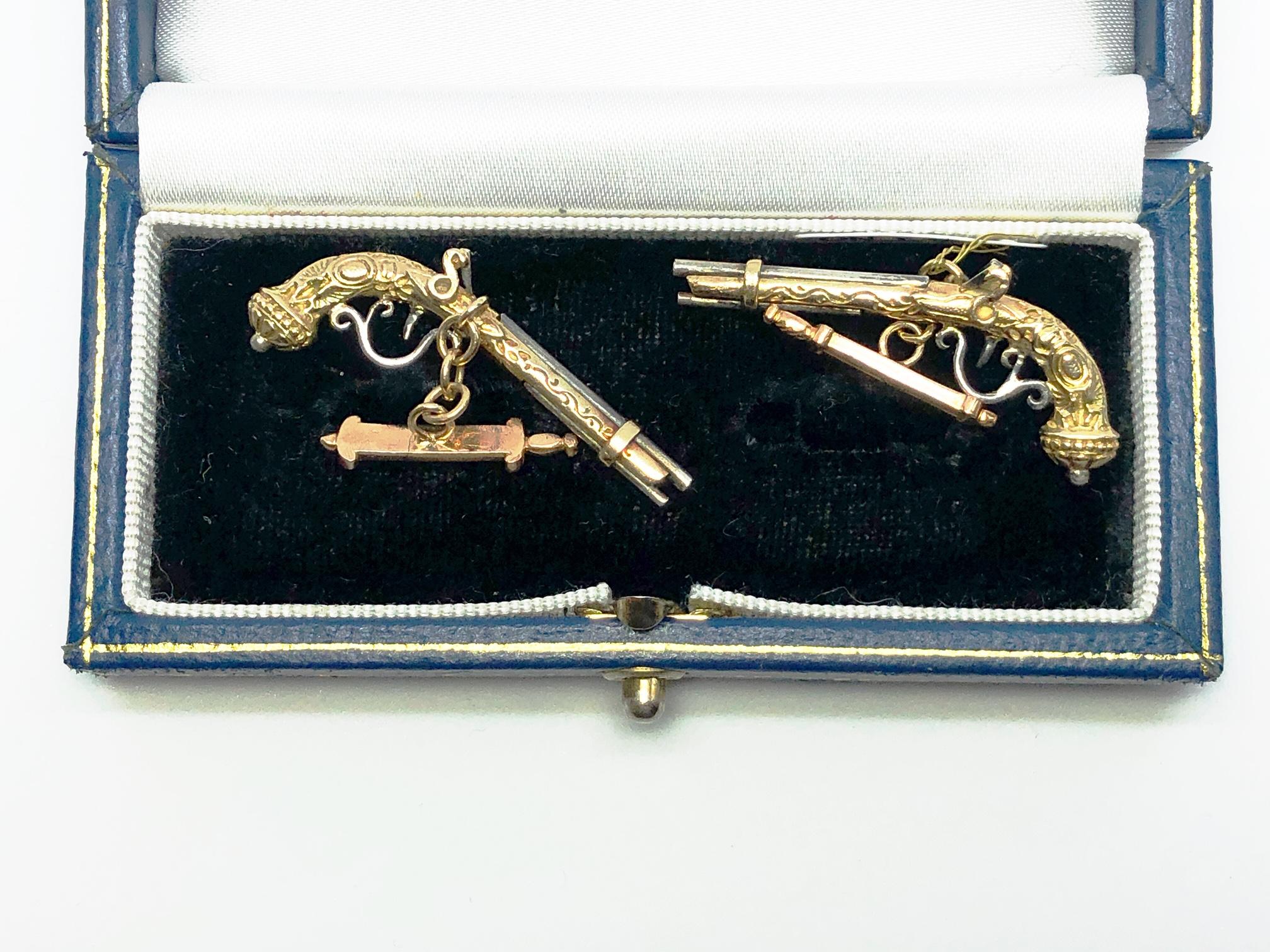 Modern Duelling Pistol Gold Cufflinks