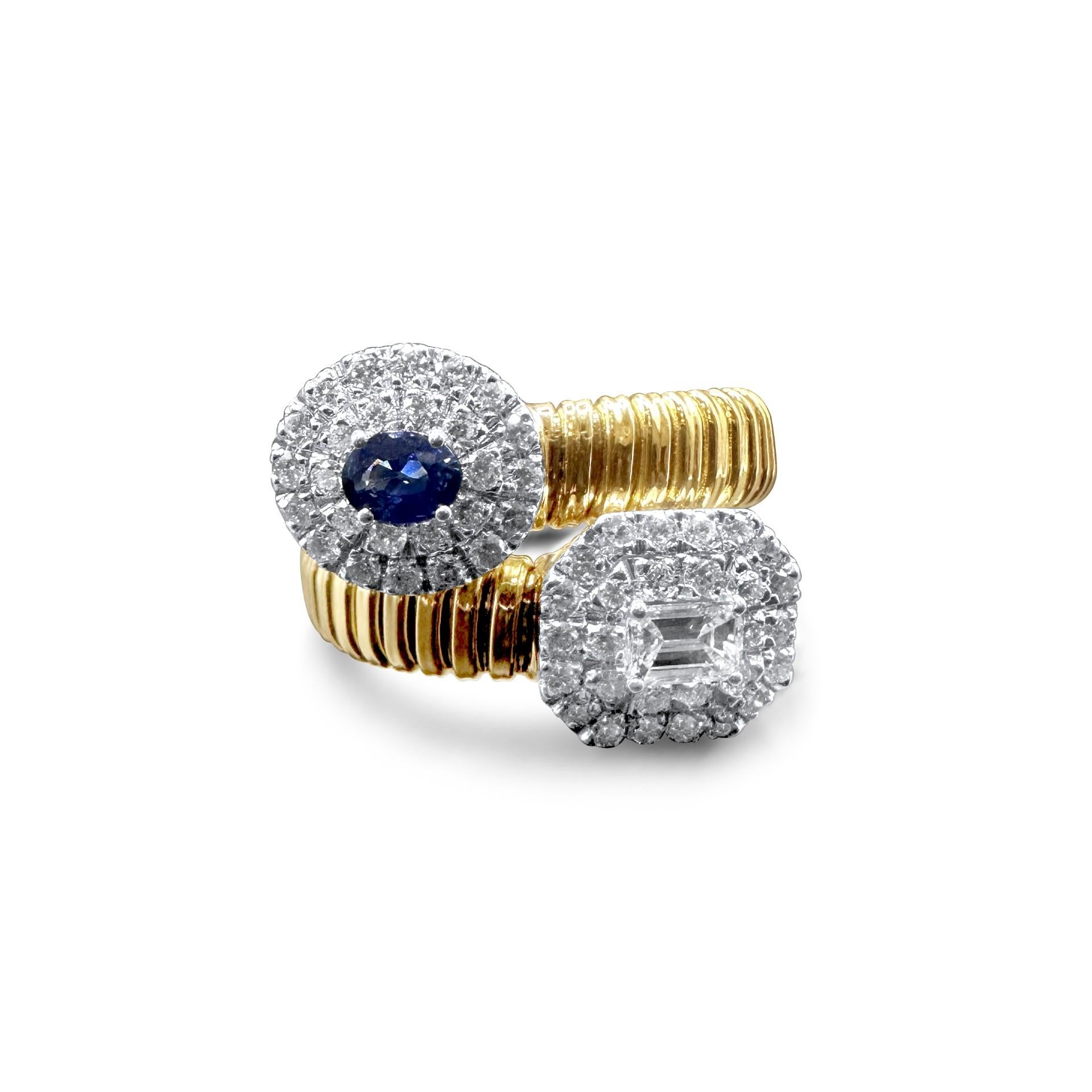 Duet Diamond Halo Bypass Ring, Pear and Oval In New Condition For Sale In New York, NY