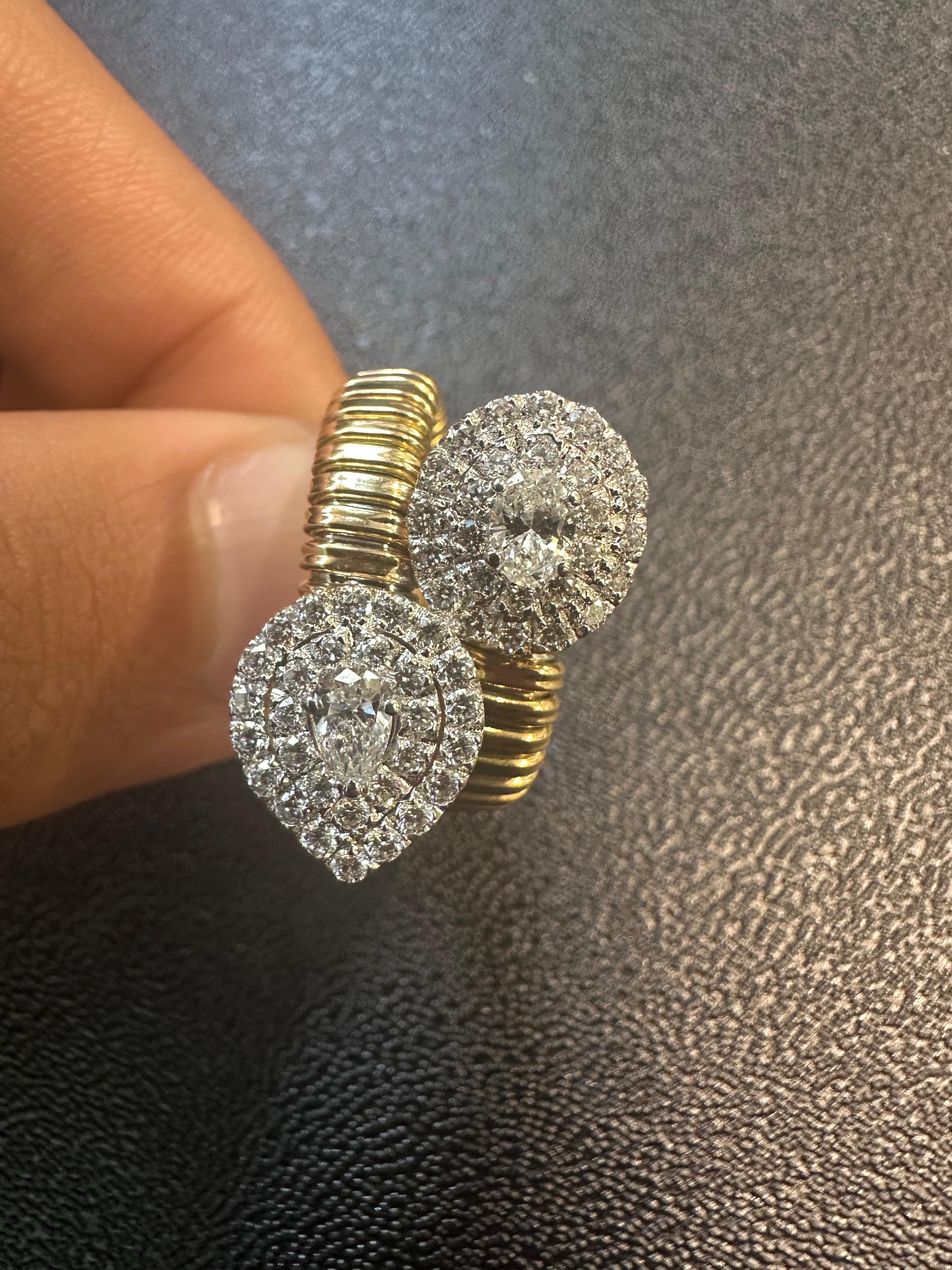 Women's Duet Diamond Halo Bypass Ring, Pear and Oval For Sale