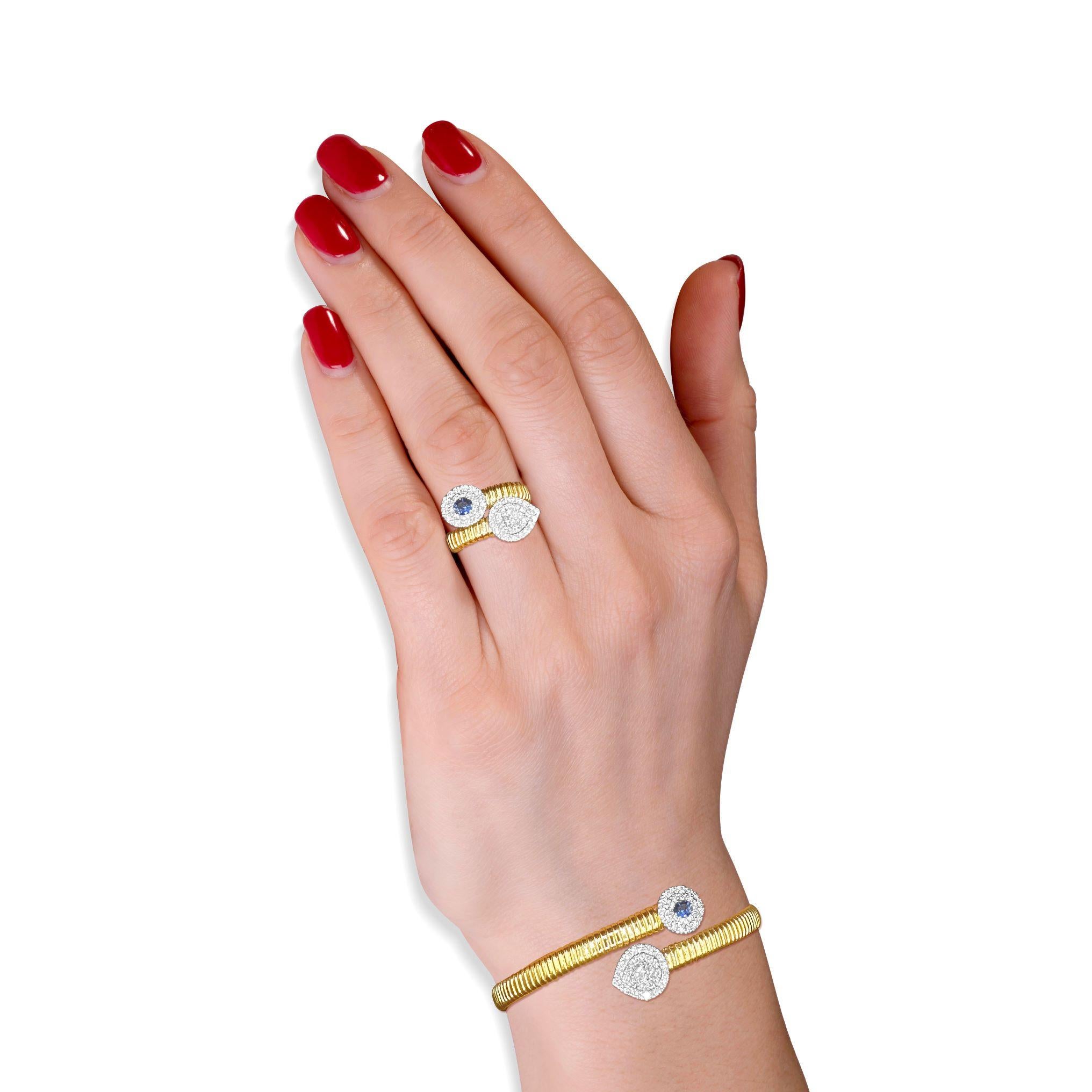 Duet Diamond Halo Bypass Ring, Pear and Oval For Sale 1