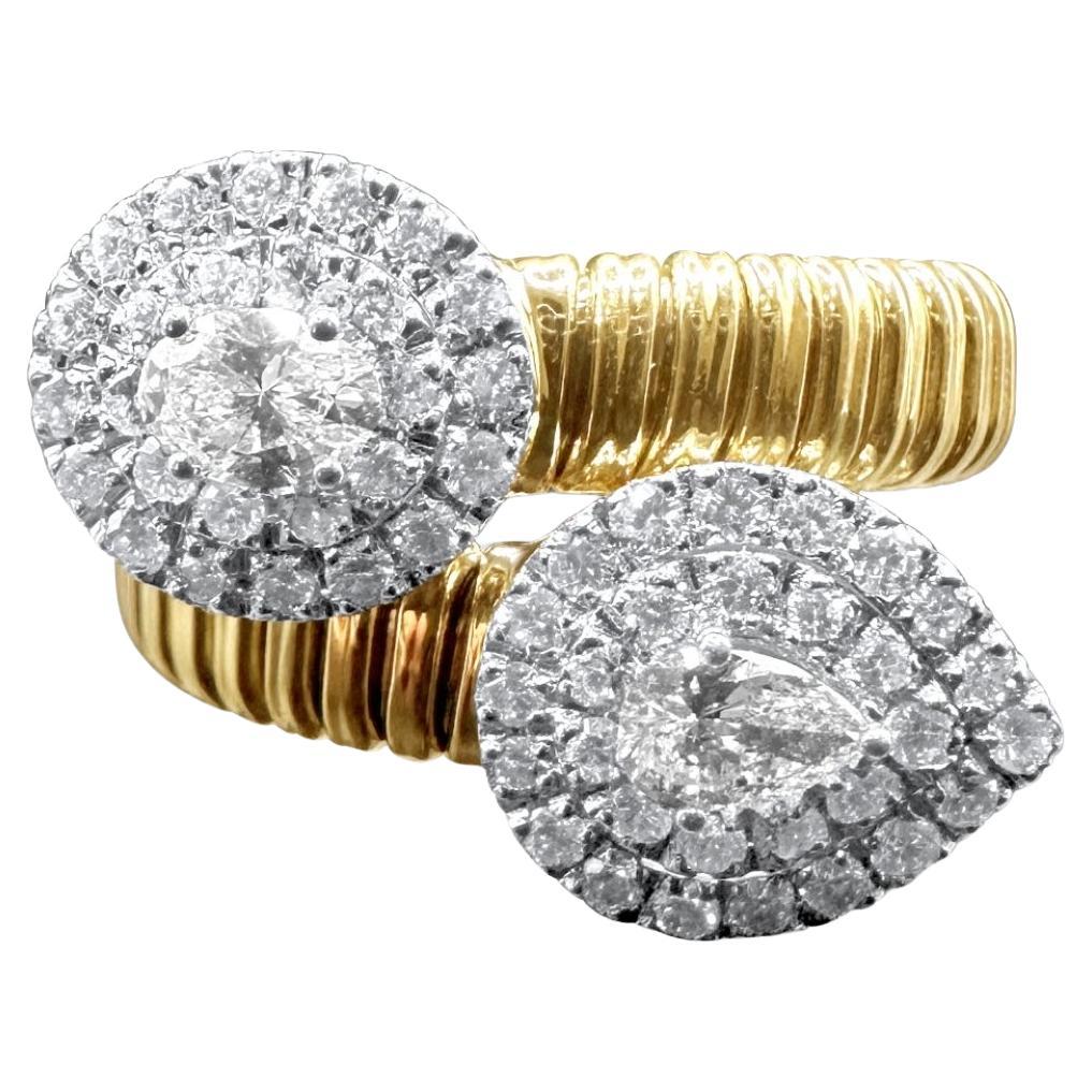Duet Diamond Halo Bypass Ring, Pear and Oval For Sale