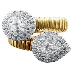 Duet Diamond Halo Bypass Ring, Pear and Oval