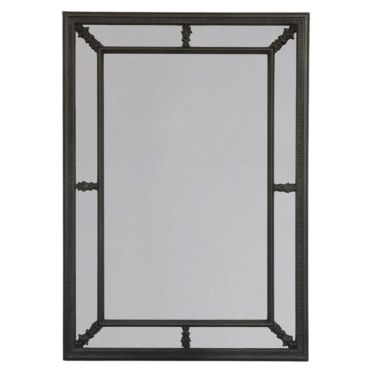 Duet Transitional-Style Black Limewood & Beech Wall Mirror by Spini Firenze